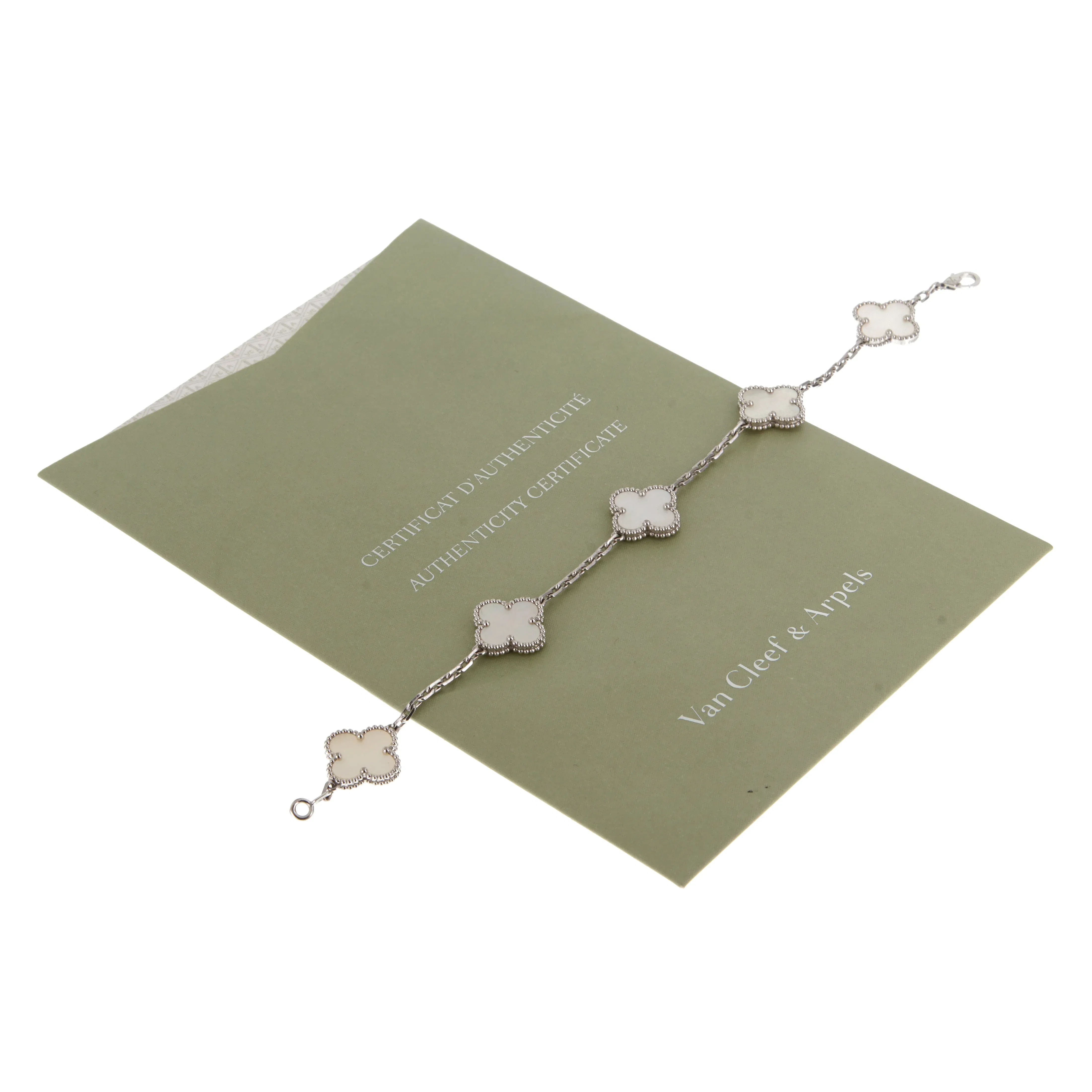 Van Cleef & Arpels Vintage Alhambra 18k White Gold Mother of Pearl Bracelet