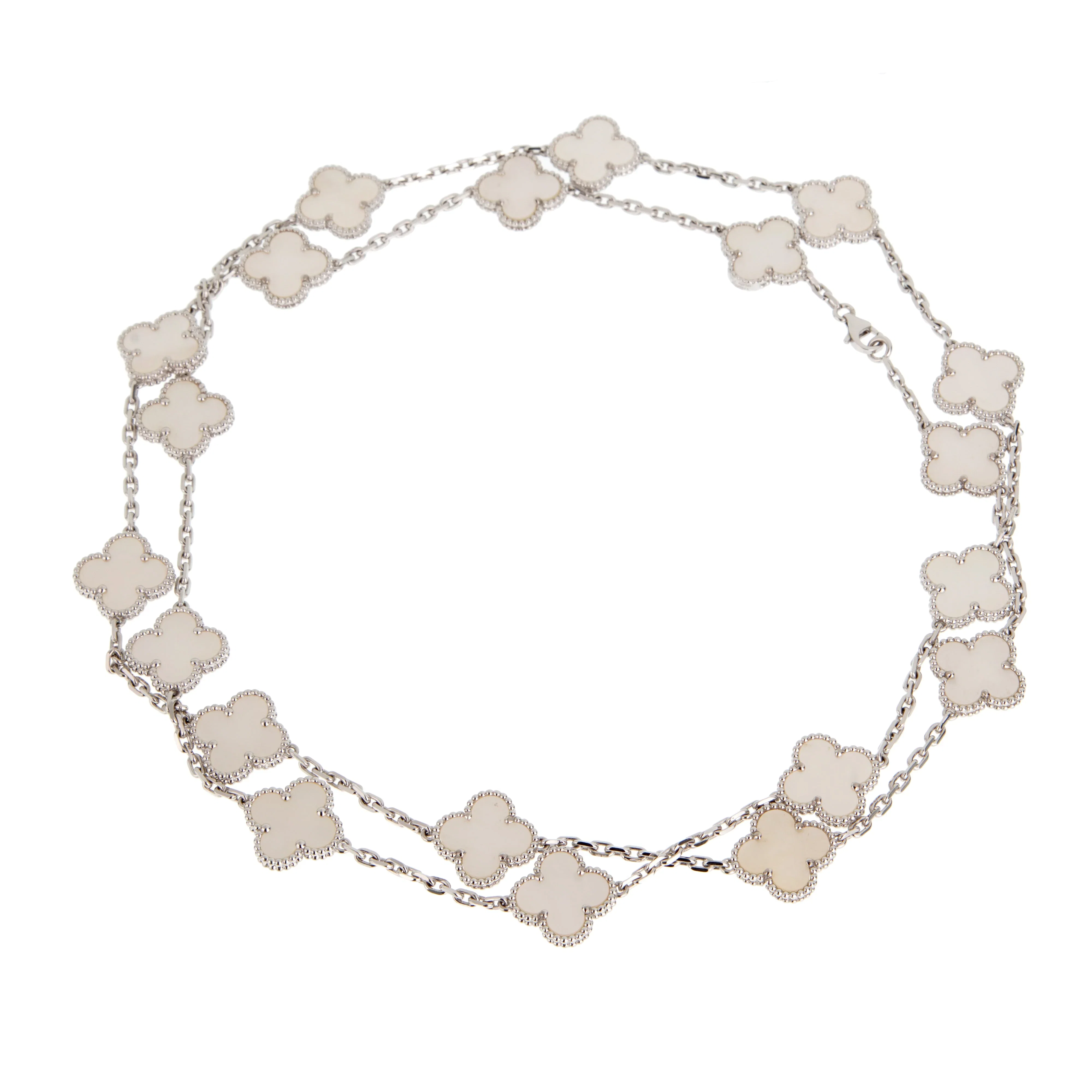 Van Cleef & Arpels Vintage Alhambra Long Necklace 20 Motifs 18K White Gold & Mother-of-Pearl