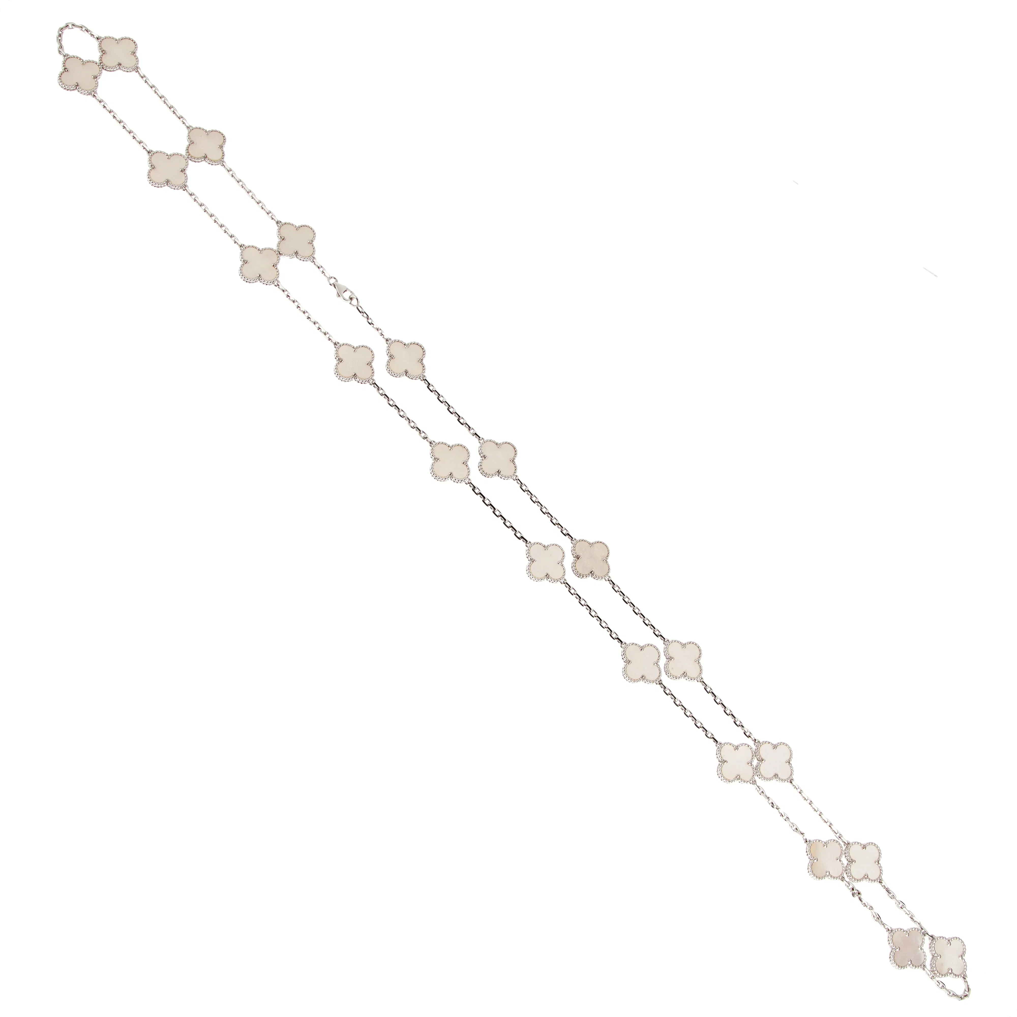 Van Cleef & Arpels Vintage Alhambra Long Necklace 20 Motifs 18K White Gold & Mother-of-Pearl