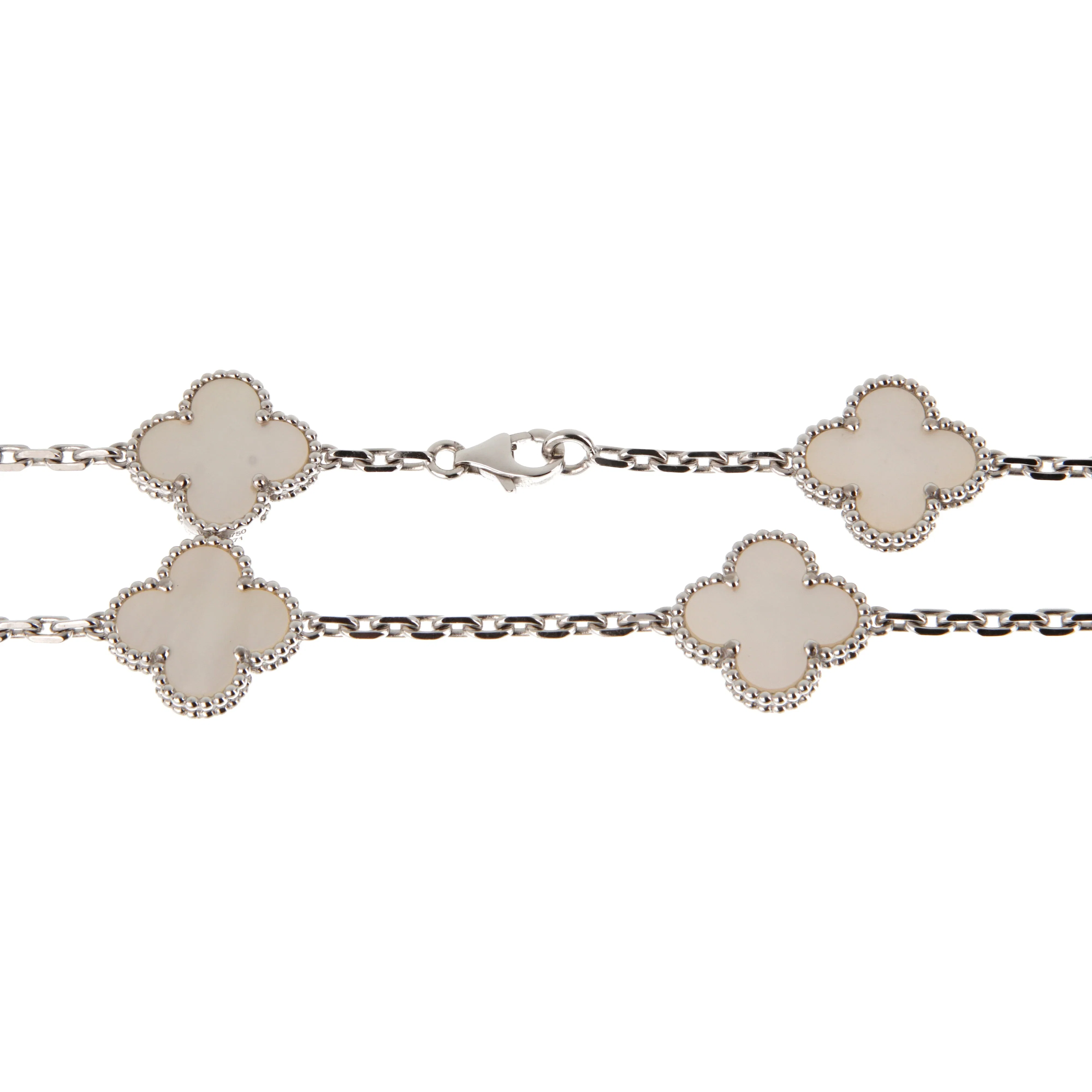 Van Cleef & Arpels Vintage Alhambra Long Necklace 20 Motifs 18K White Gold & Mother-of-Pearl