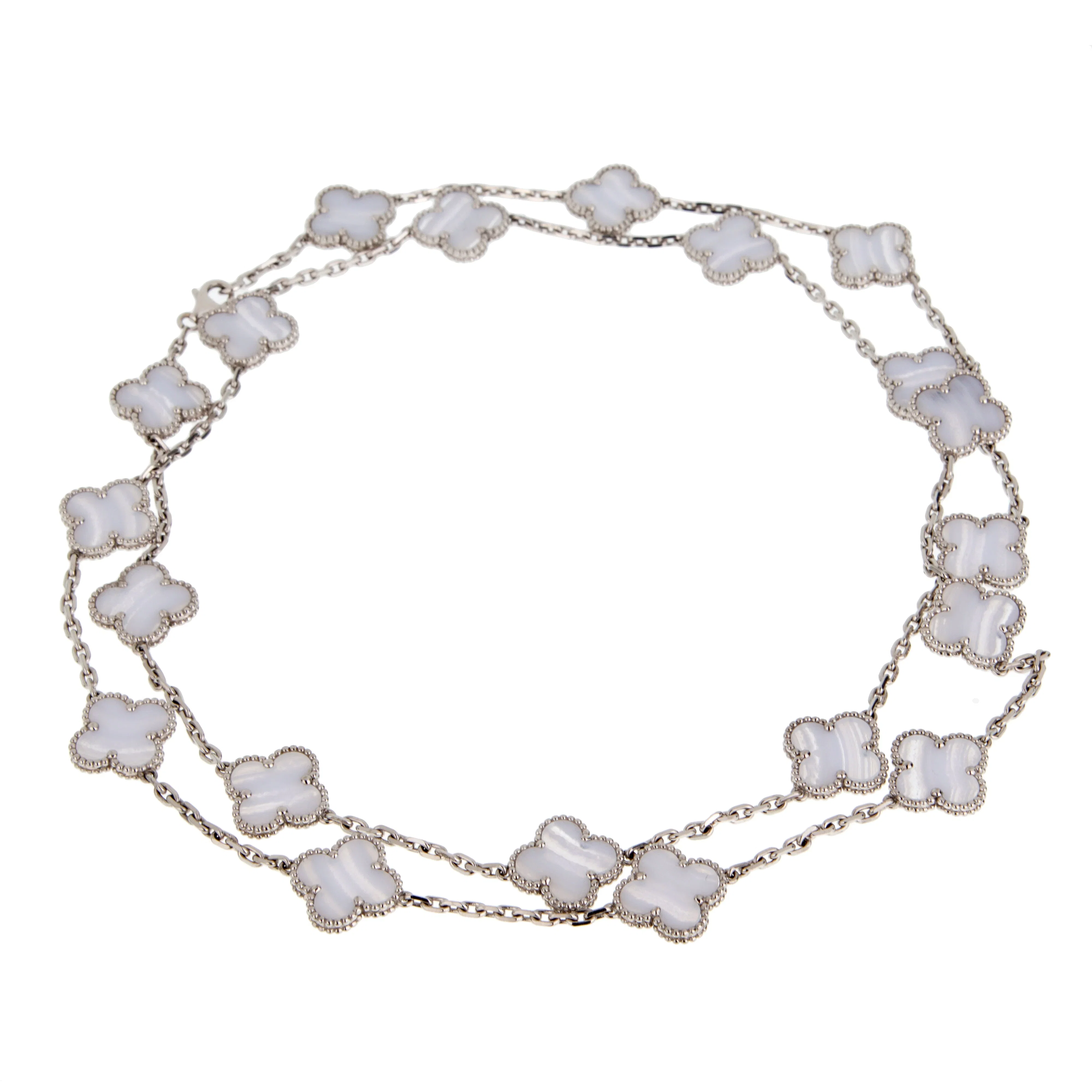 Van Cleef & Arpels Vintage Alhambra 20 Motif Chalcedony 18K White Gold Necklace