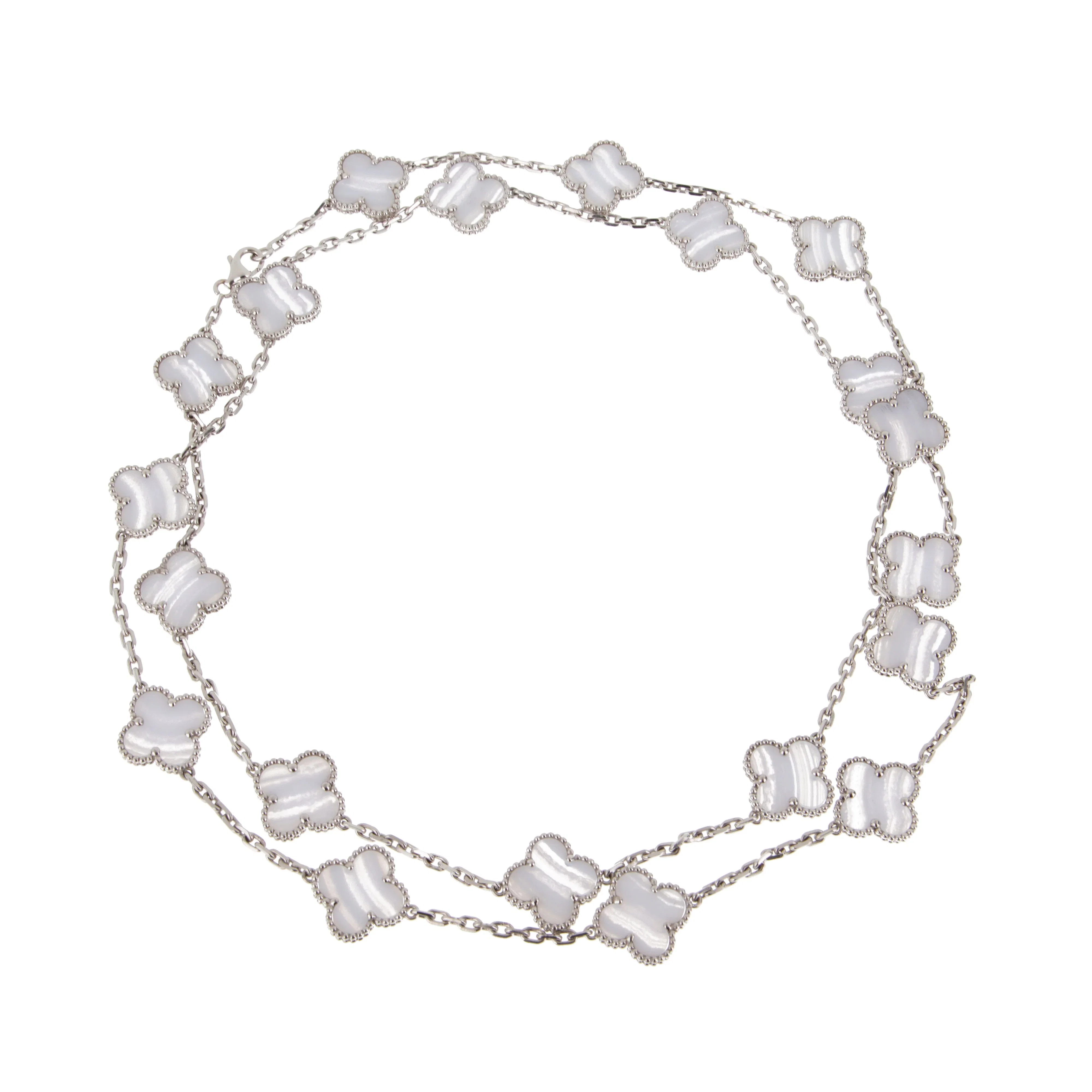 Van Cleef & Arpels Vintage Alhambra 20 Motif Chalcedony 18K White Gold Necklace