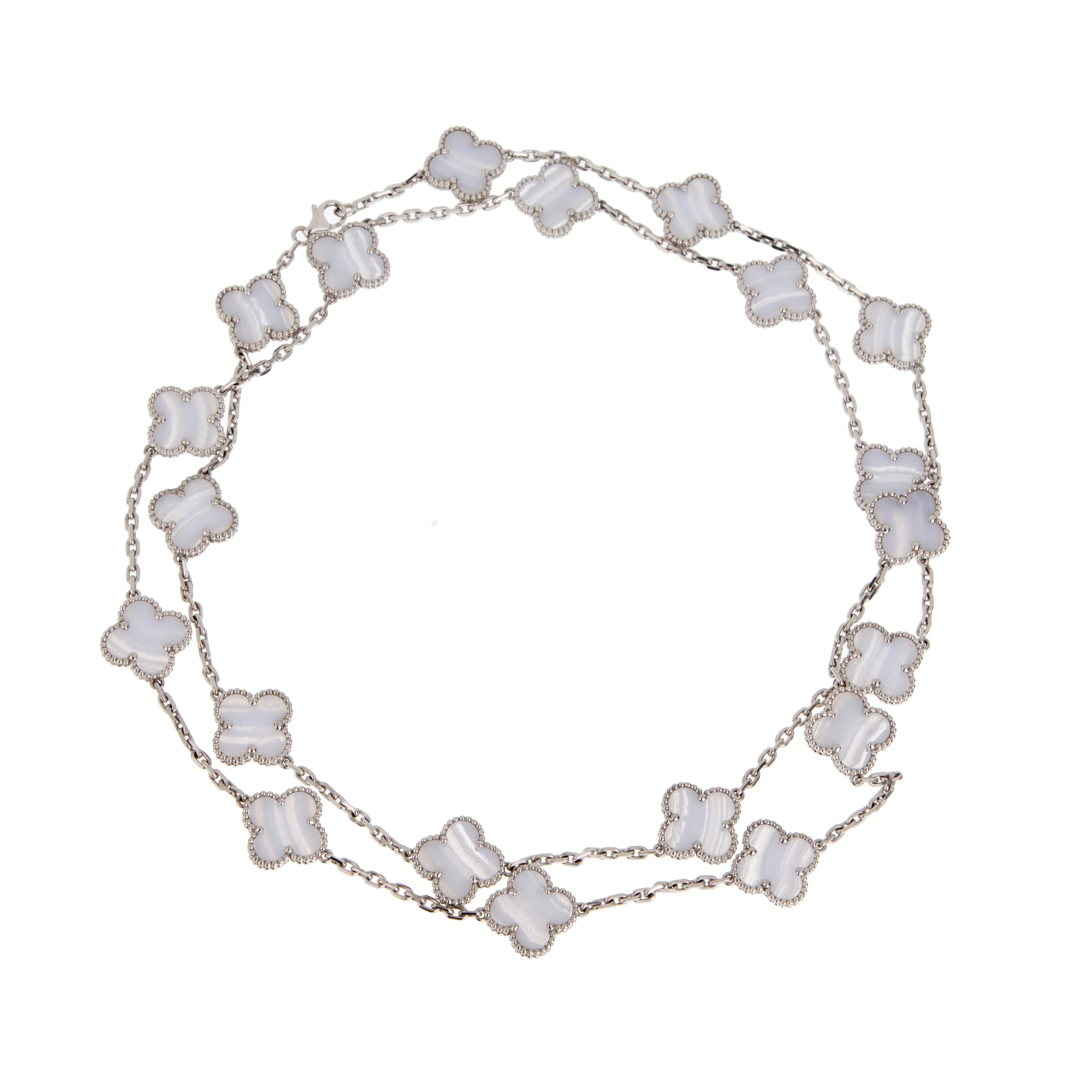 Van Cleef & Arpels Vintage Alhambra 20 Motif Chalcedony 18K White Gold Necklace