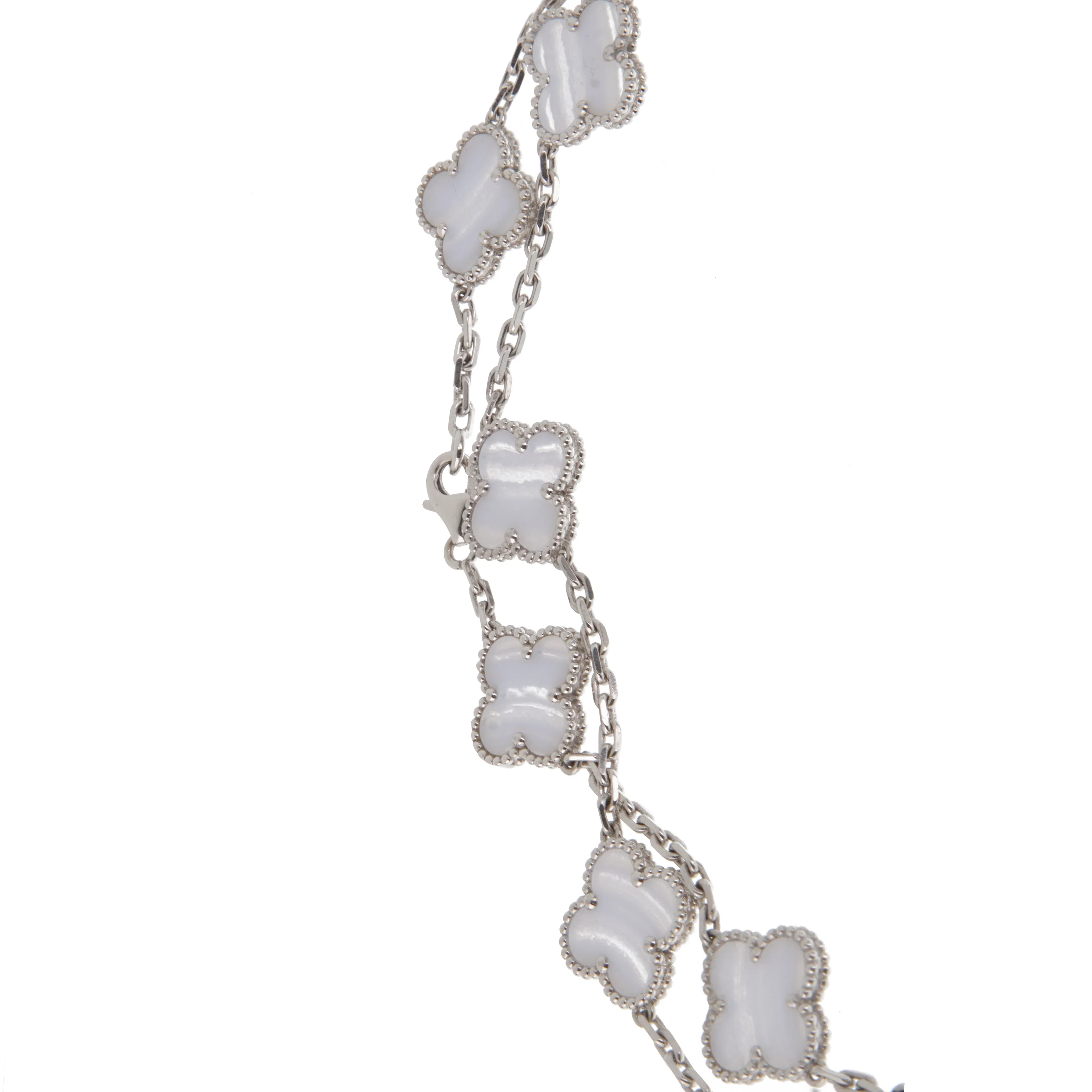 Van Cleef & Arpels Vintage Alhambra 20 Motif Chalcedony 18K White Gold Necklace