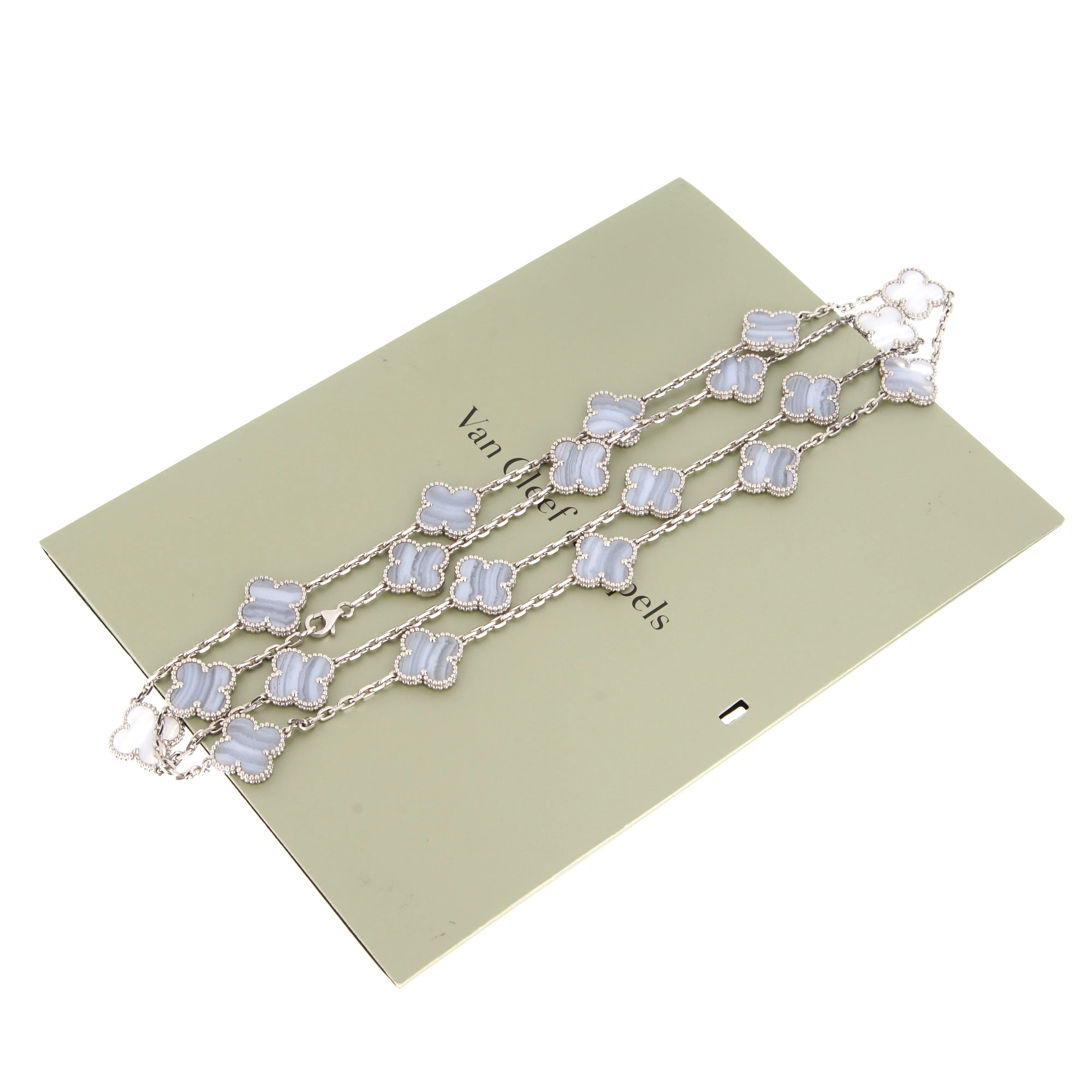 Van Cleef & Arpels Vintage Alhambra 20 Motif Chalcedony 18K White Gold Necklace