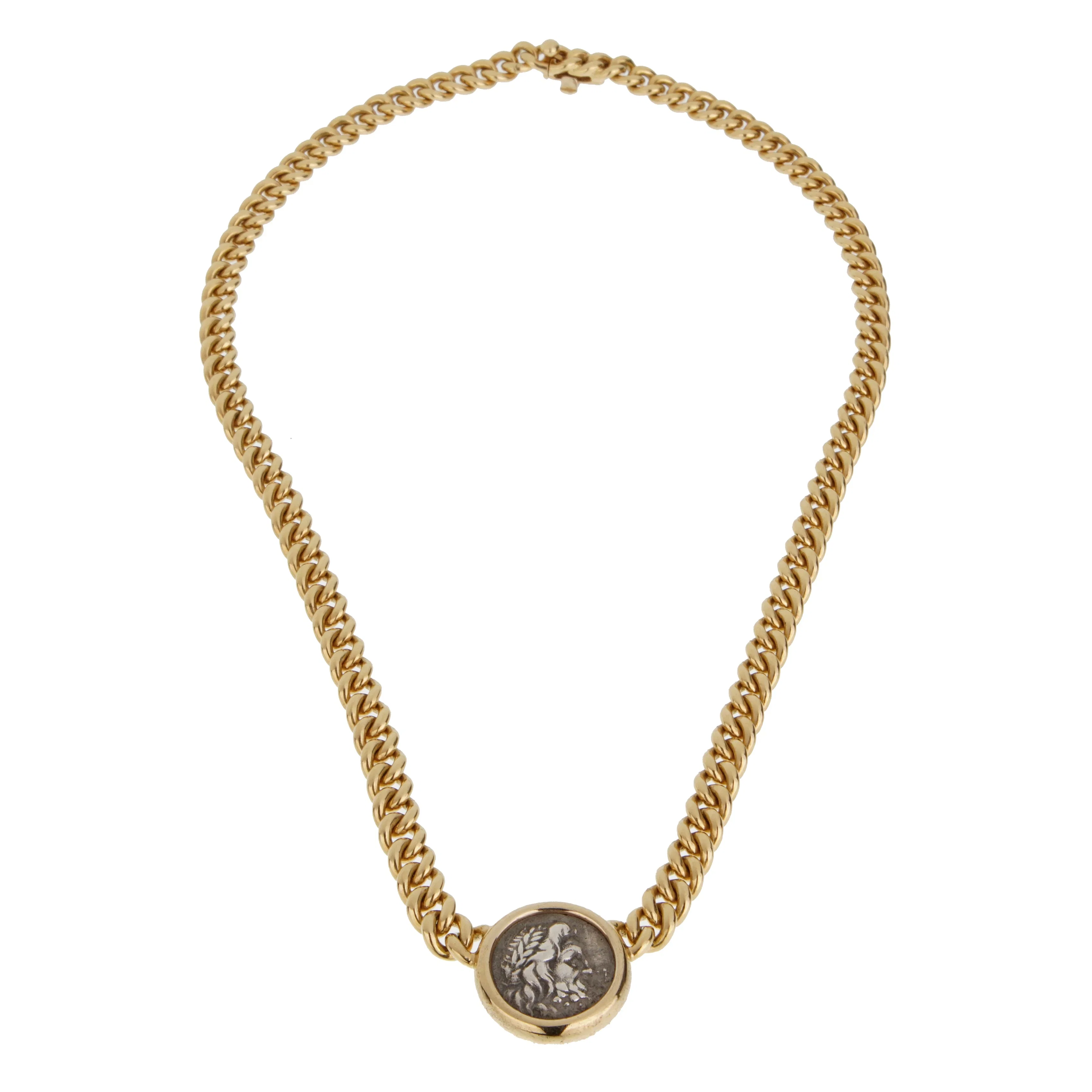 Bvlgari Monete 18K Yellow Gold Ancient Greek Coin Pendant Necklace