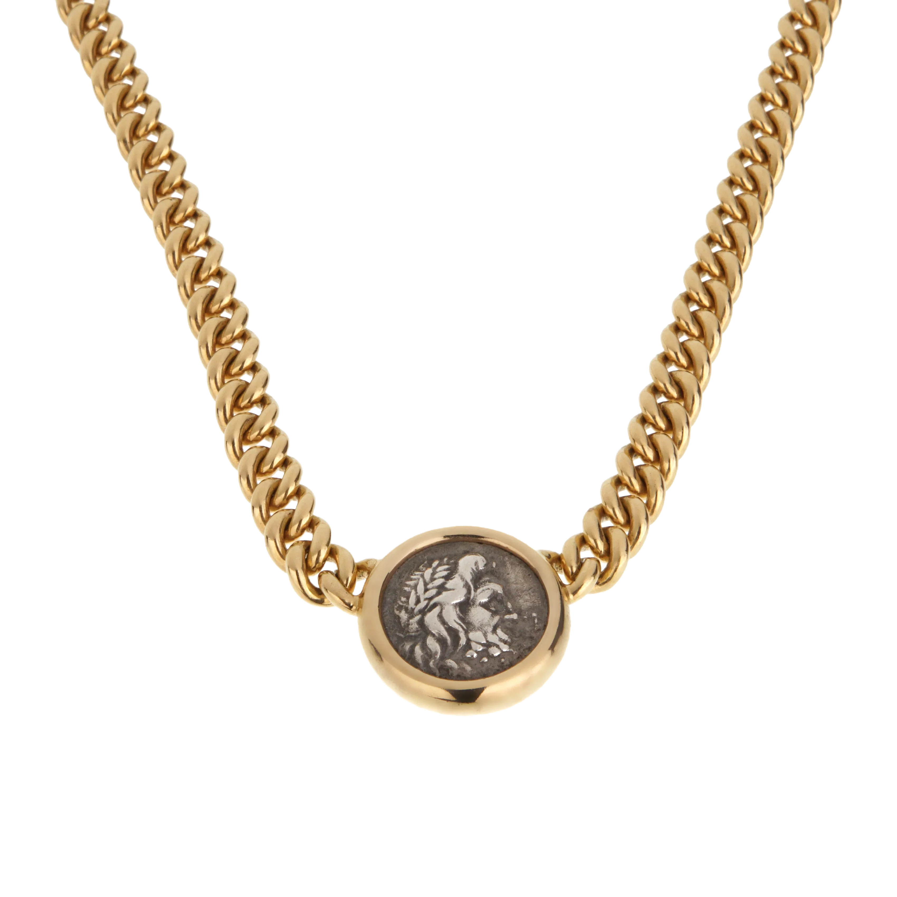 Bvlgari Monete 18K Yellow Gold Ancient Greek Coin Pendant Necklace