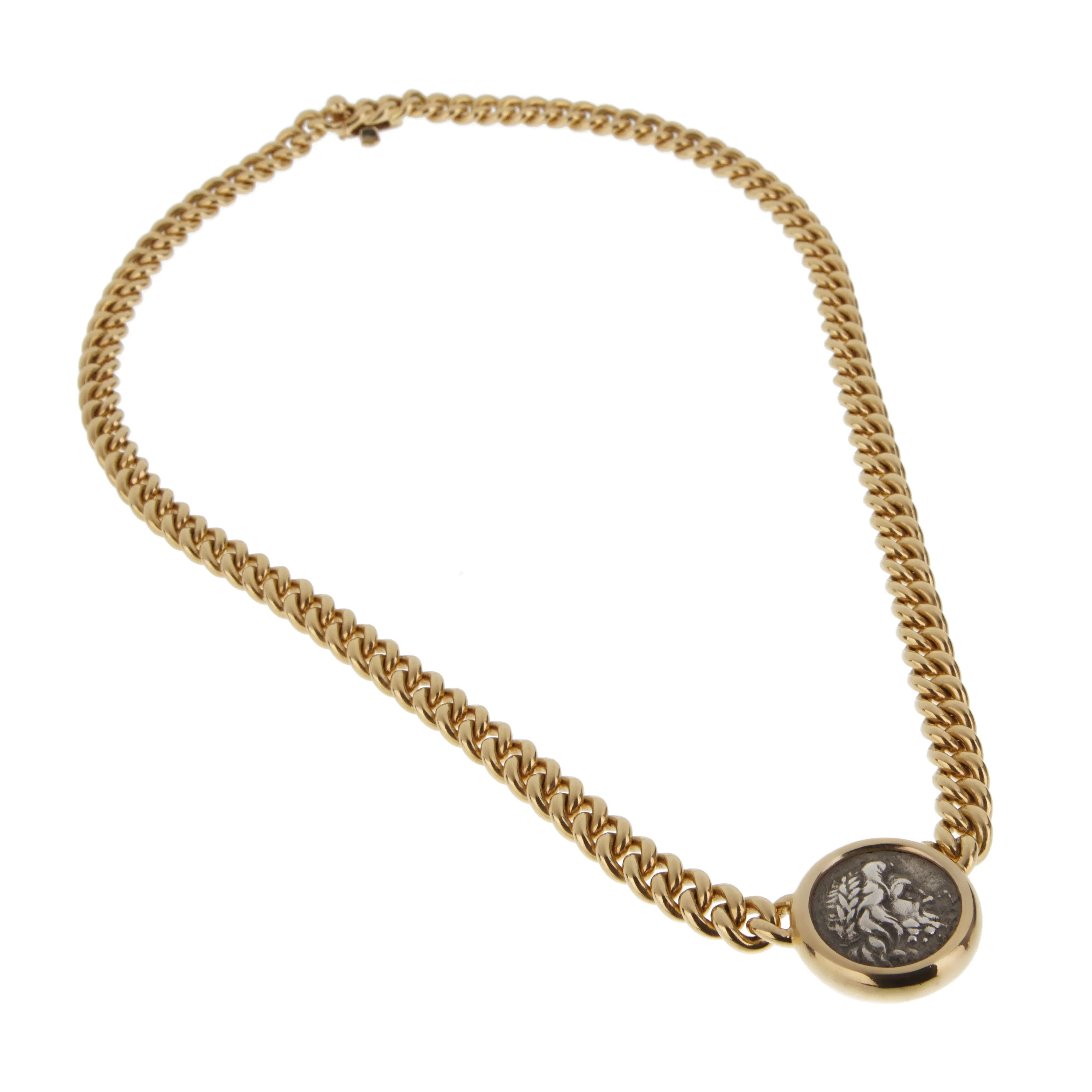 Bvlgari Monete 18K Yellow Gold Ancient Greek Coin Pendant Necklace