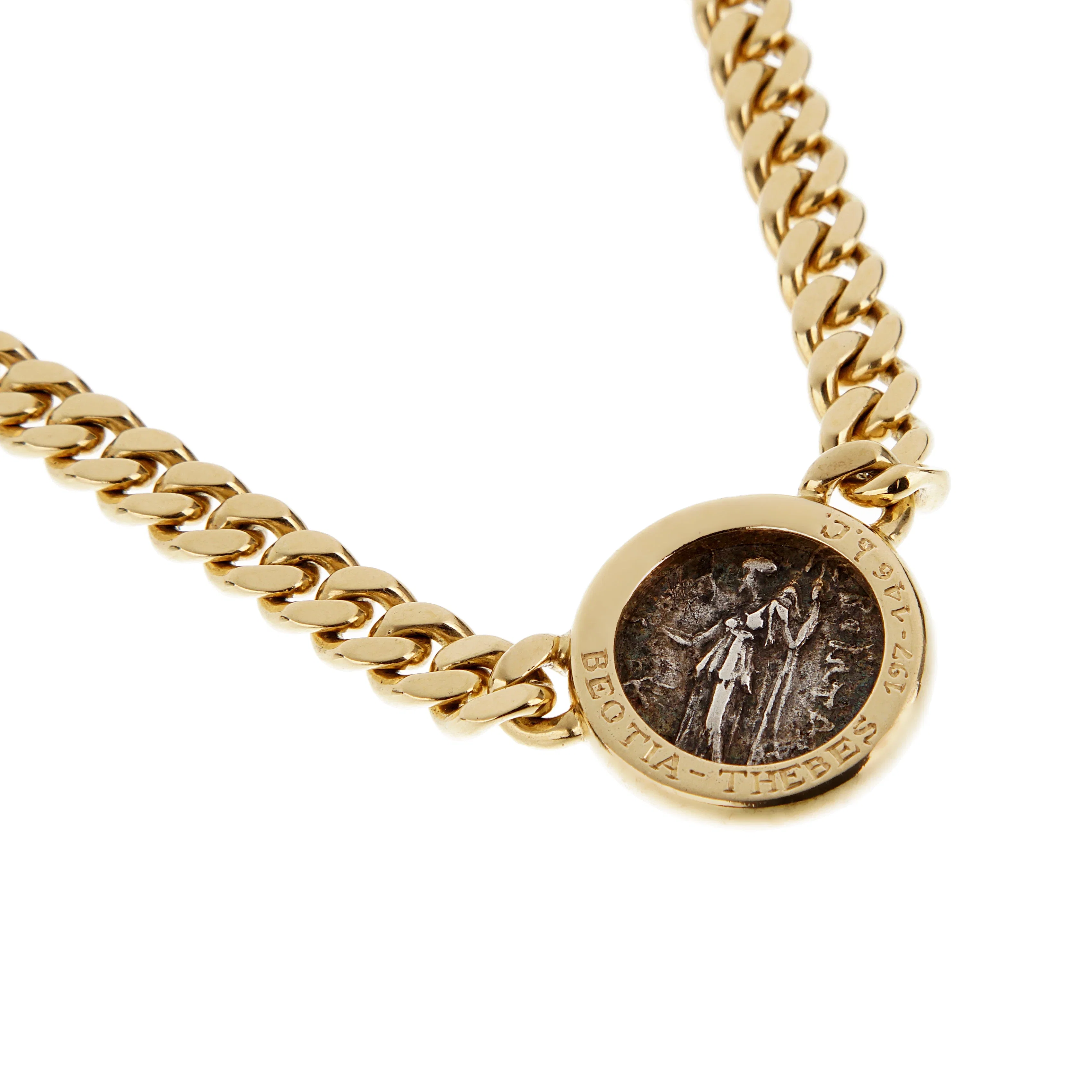 Bvlgari Monete 18K Yellow Gold Ancient Greek Coin Pendant Necklace