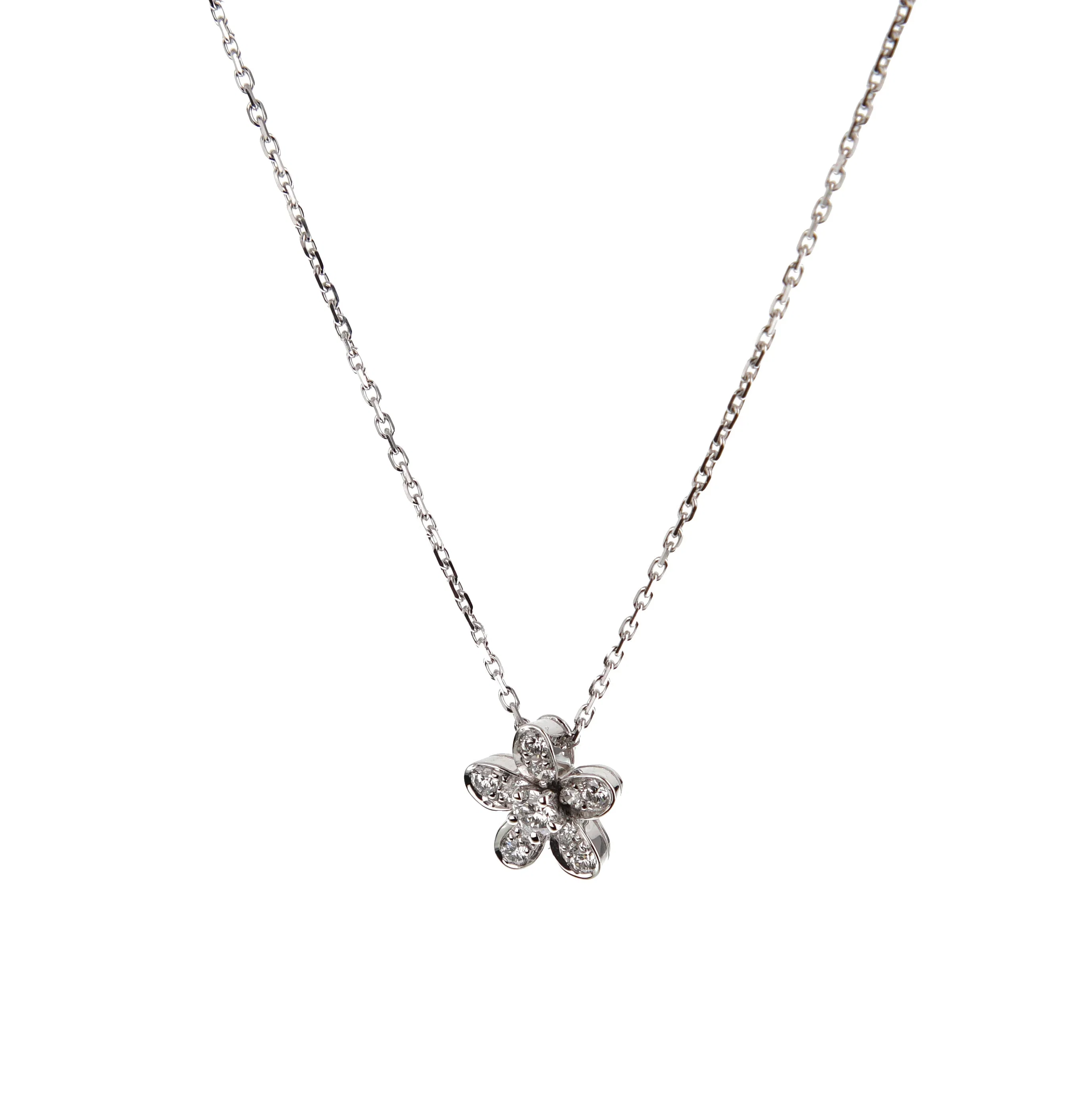 Van Cleef & Arpels Socrate Flower Diamond 18k White Gold Pendant Necklace