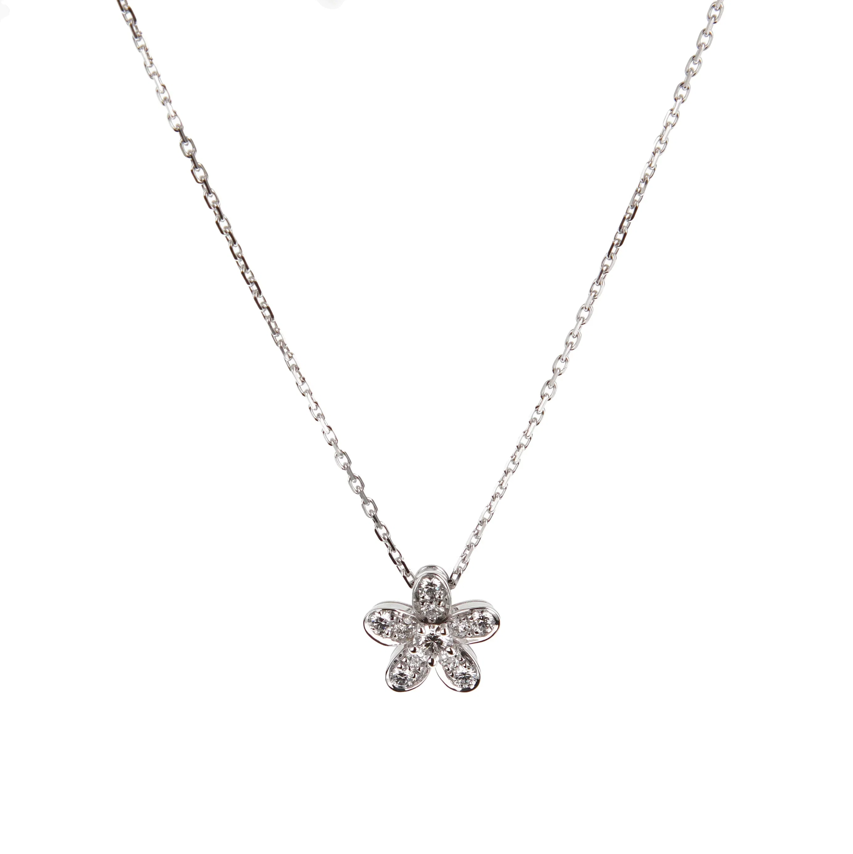 Van Cleef & Arpels Socrate Flower Diamond 18k White Gold Pendant Necklace