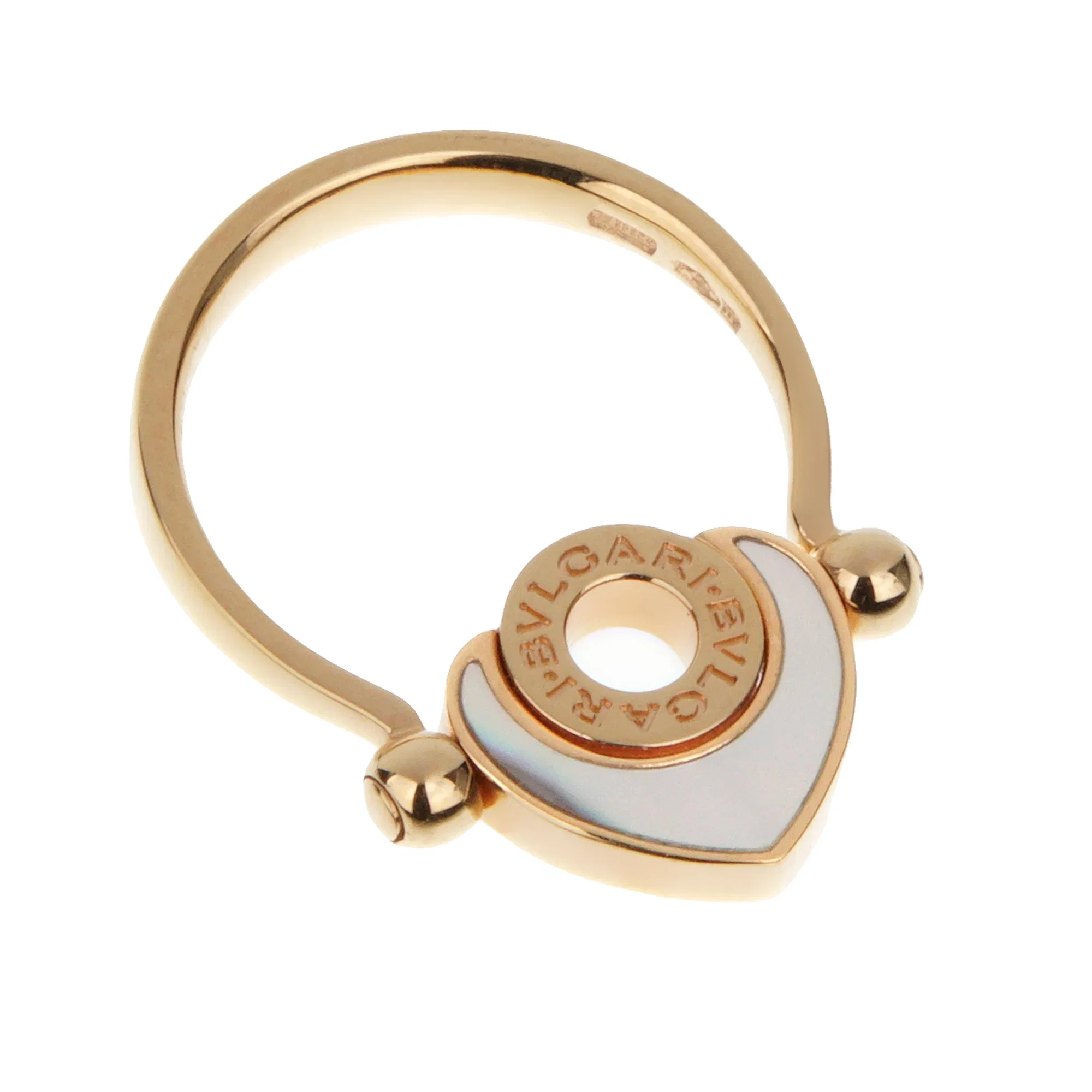 Bvlgari 18k Rose Gold & Mother of Pearl Heart Gold Ring Sz 6 1/2