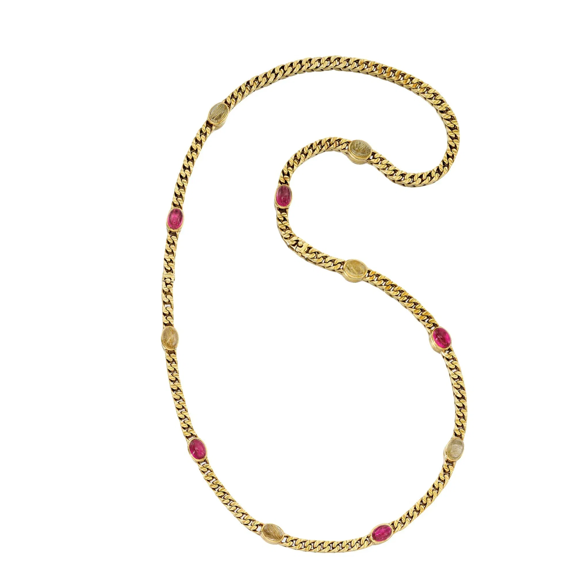 Bvlgari Vintage Pink Tourmaline Sautoir 18k Yellow Gold Necklace