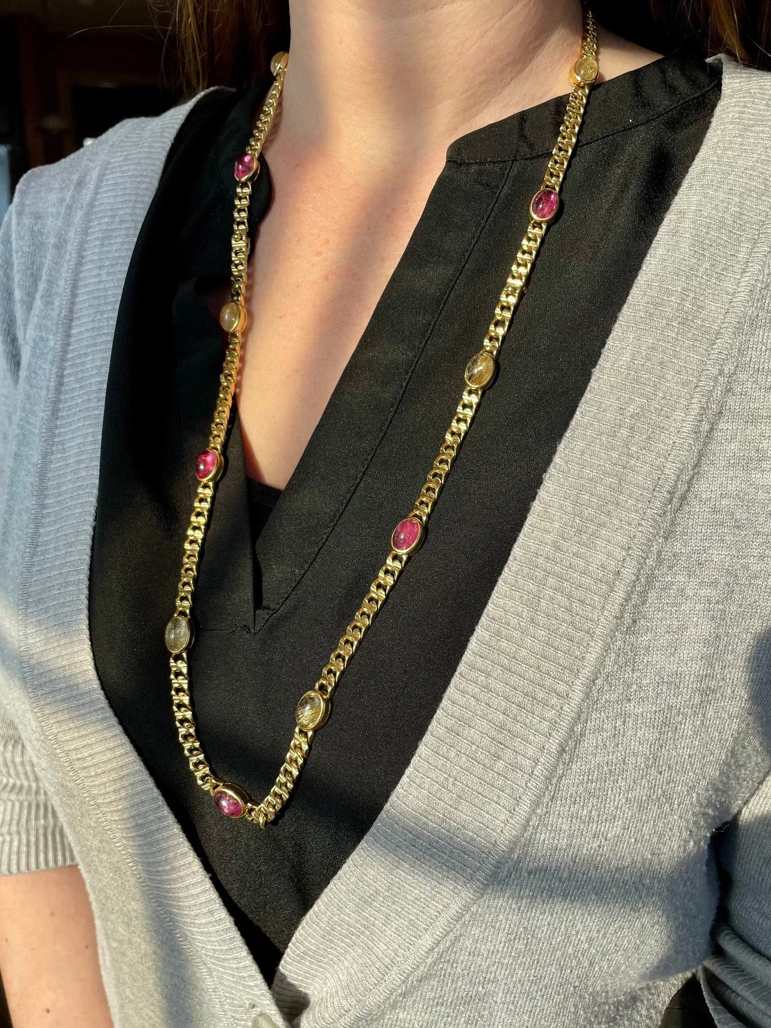 Bvlgari Vintage Pink Tourmaline Sautoir 18k Yellow Gold Necklace