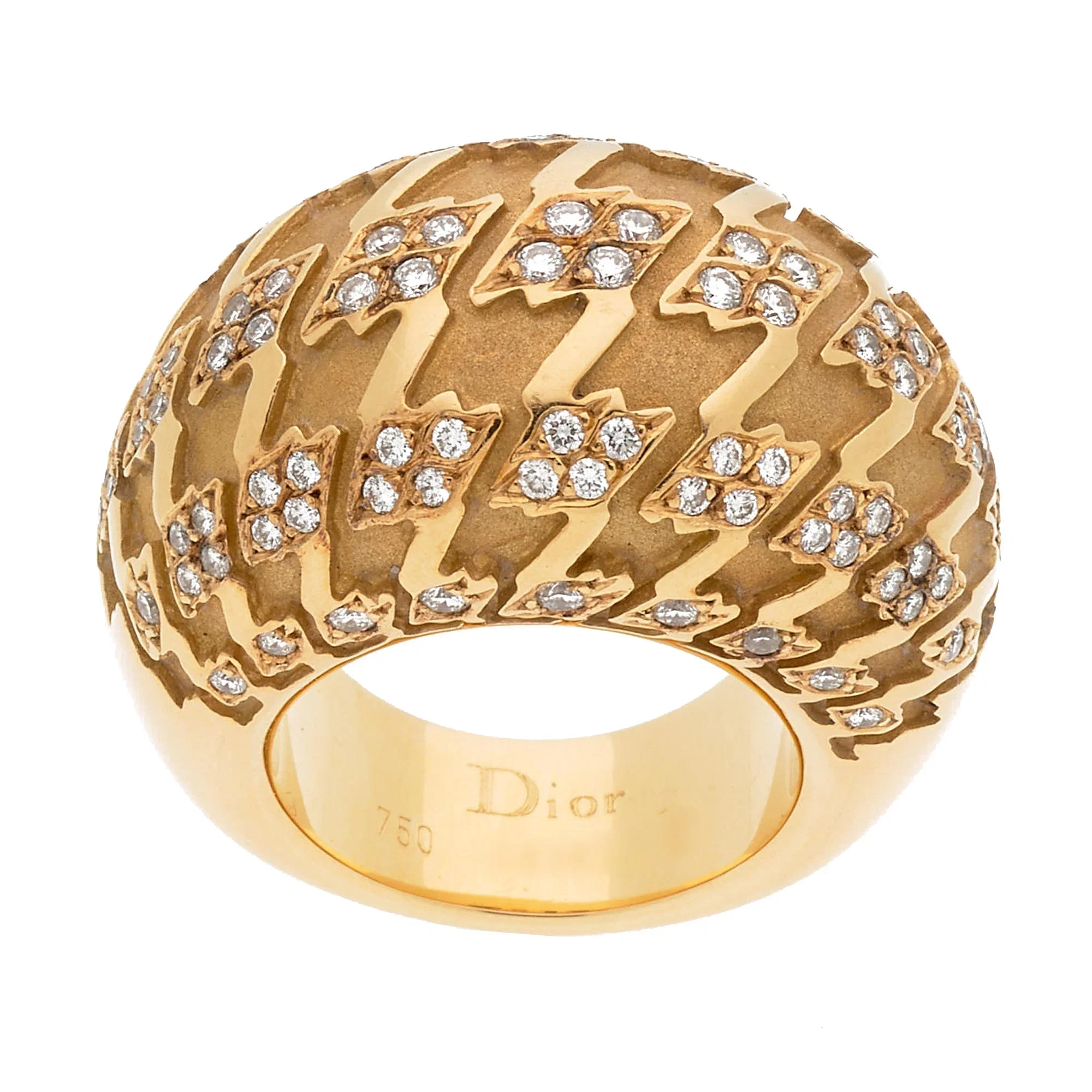 Christian Dior Dior Houndstooth 18k Yellow Gold Diamond Bombe Cocktail Ring
