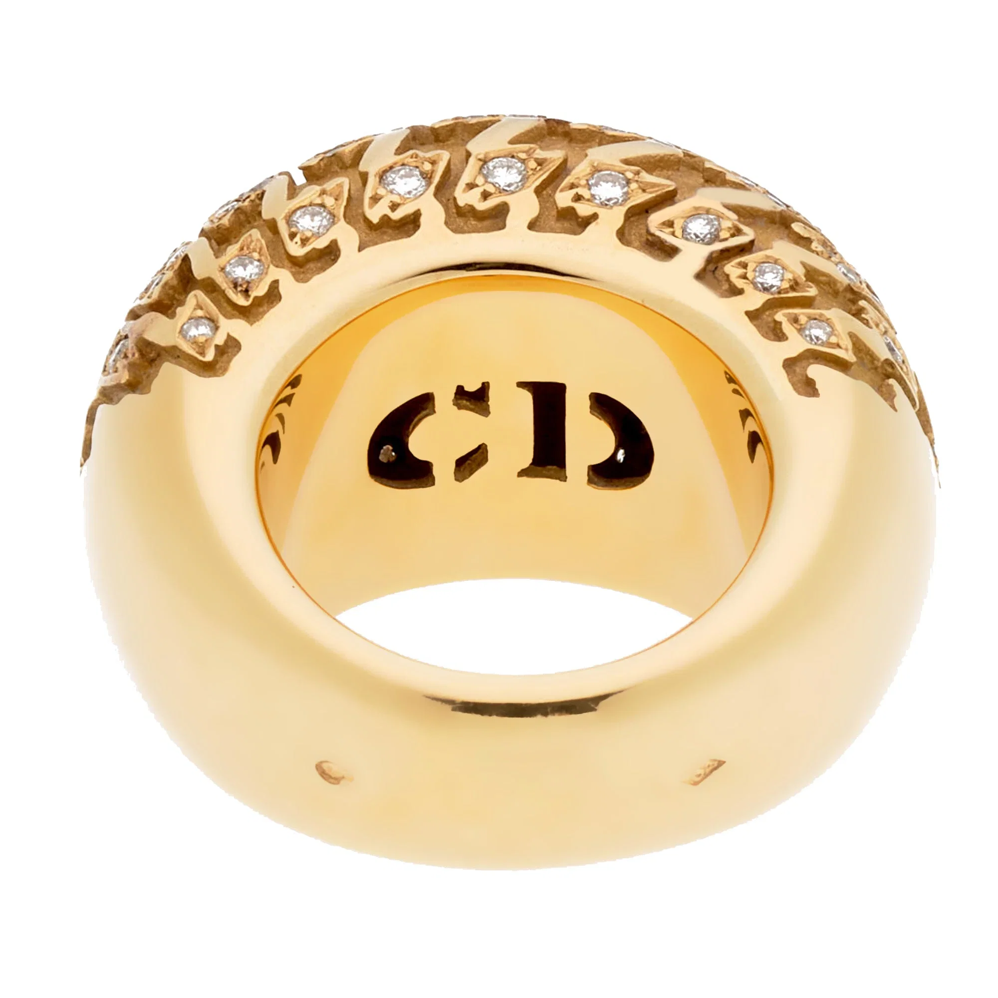 Christian Dior Dior Houndstooth 18k Yellow Gold Diamond Bombe Cocktail Ring