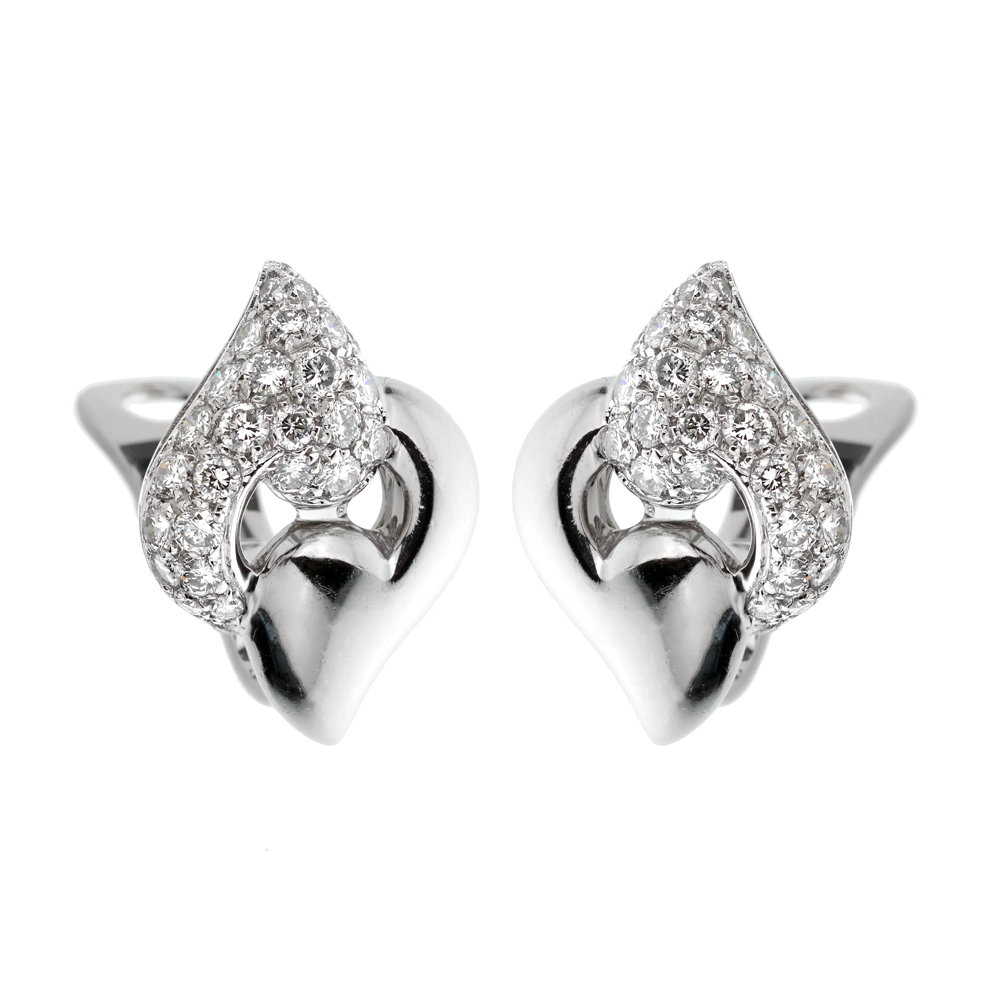 Bvlgari Vintage Diamond 18k White Gold Clip On Earrings
