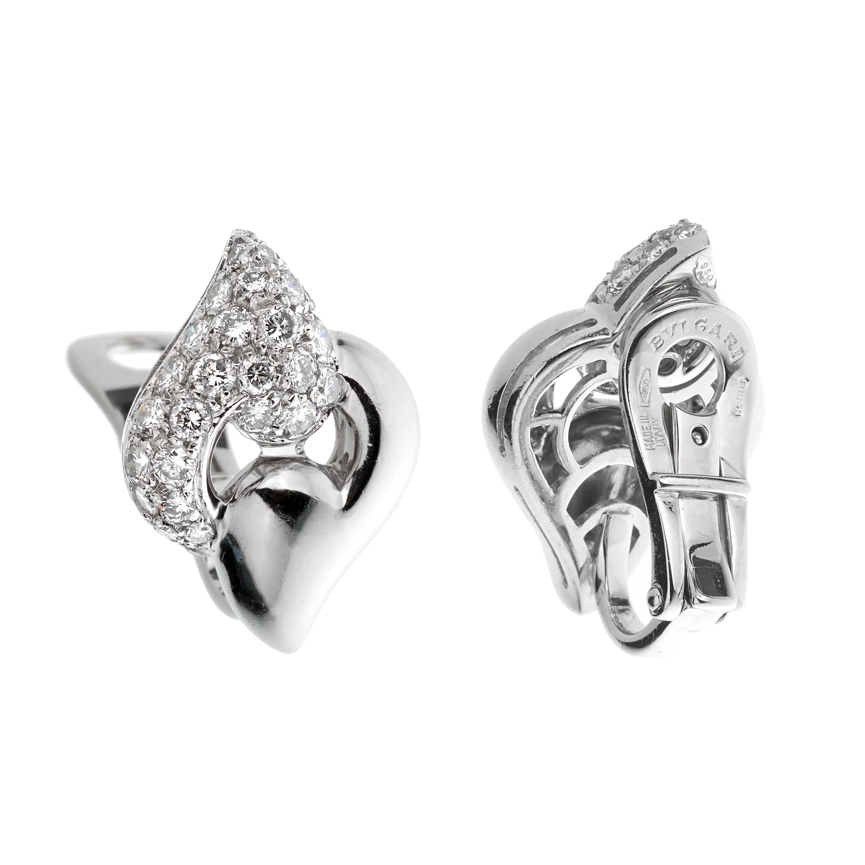 Bvlgari Vintage Diamond 18k White Gold Clip On Earrings
