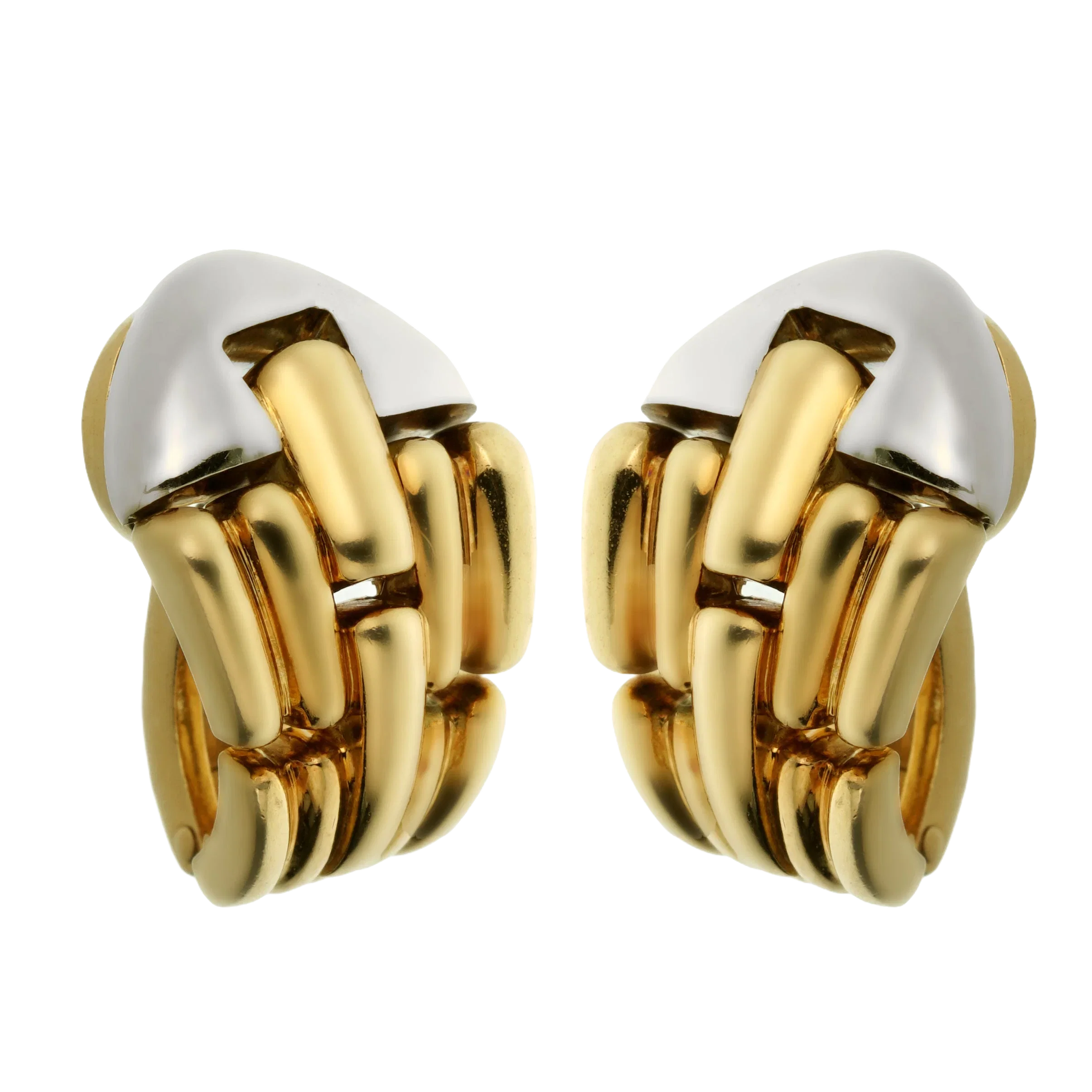 Bvlgari Vintage 18k Yellow & White Gold Hoop Clip On Earrings