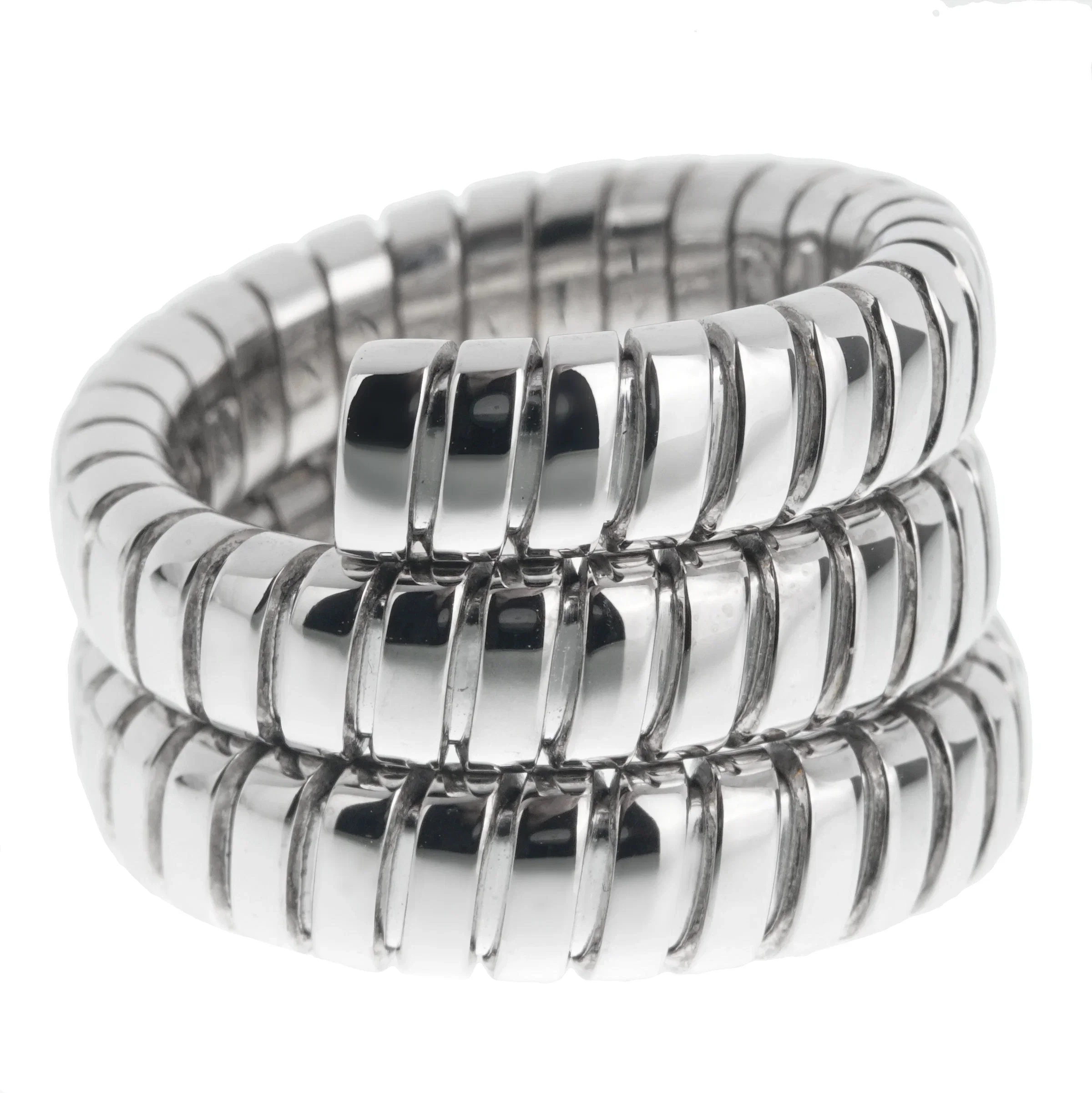 Bvlgari Tubogas Vintage 18k White Gold Triple Row Ring