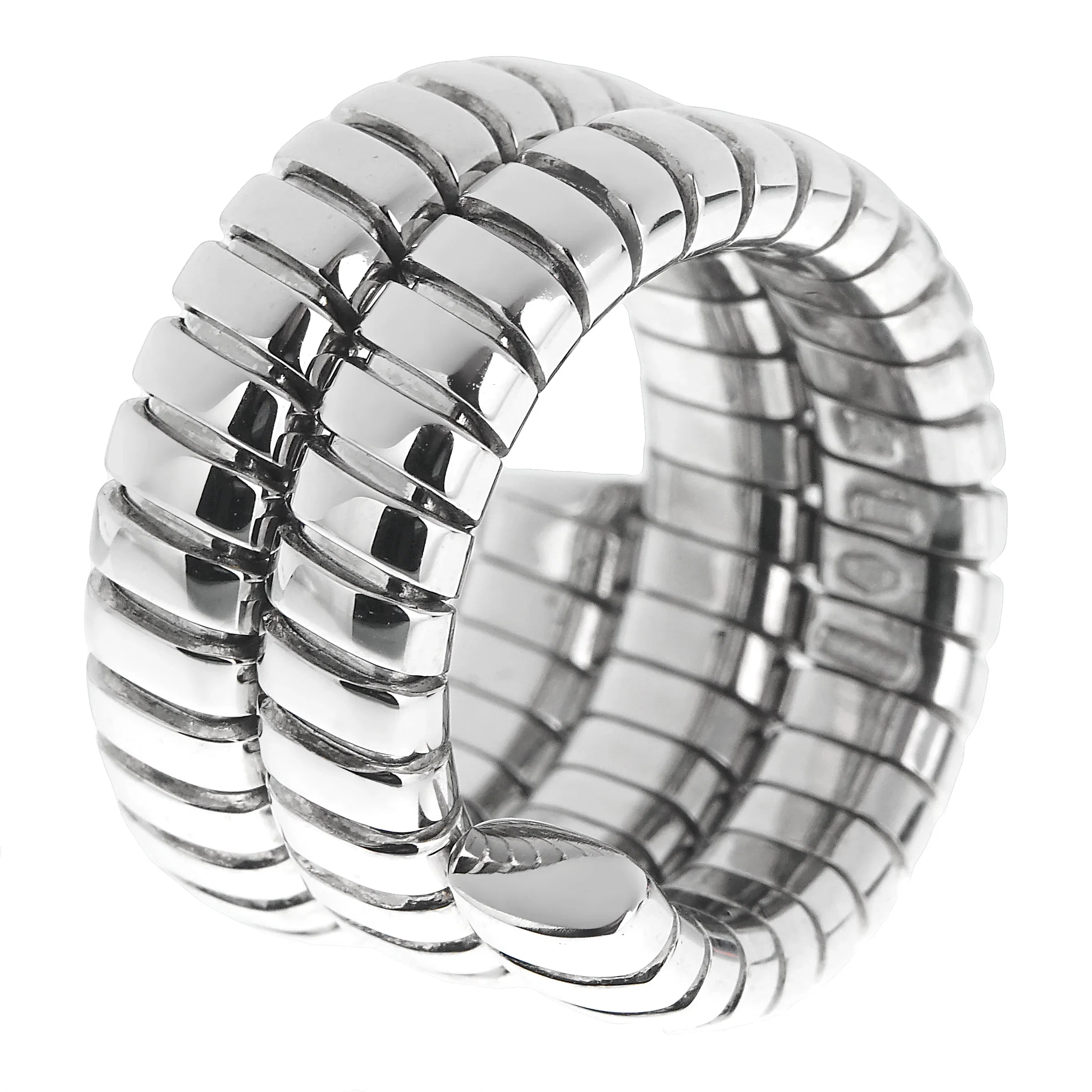 Bvlgari Tubogas Vintage 18k White Gold Triple Row Ring