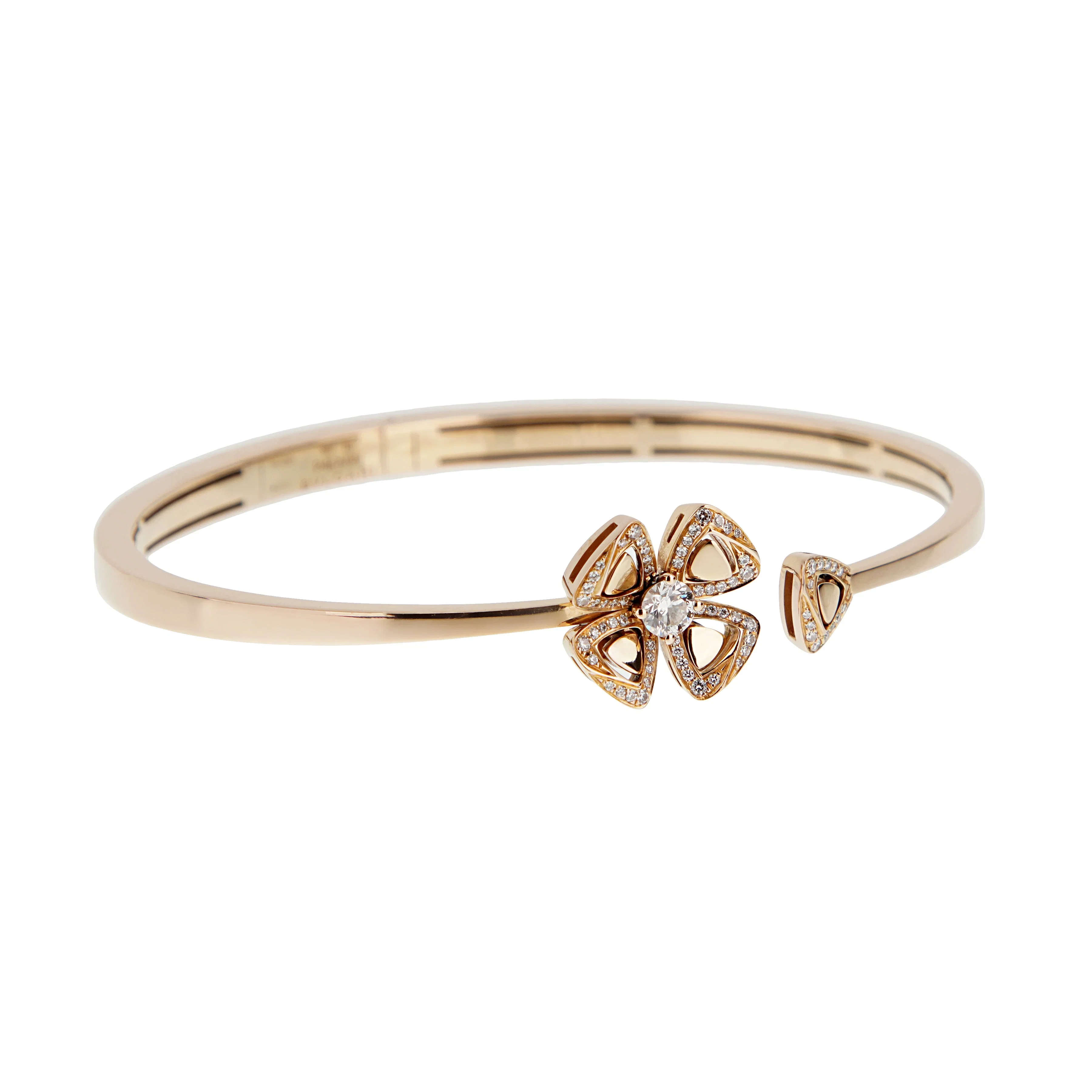 Bvlgari Fiorever Diamond 18k Rose Gold Bangle Bracelet Sz M