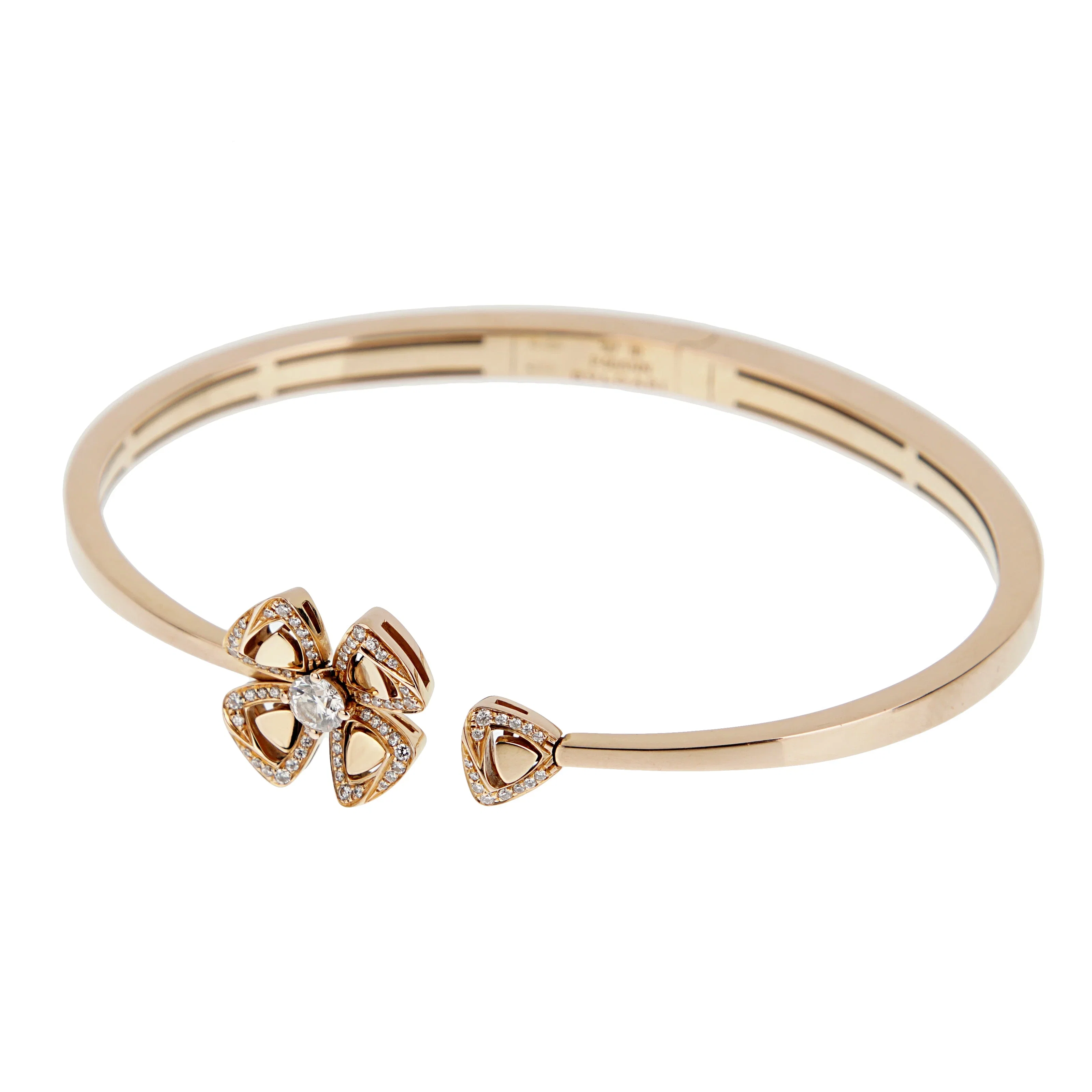 Bvlgari Fiorever Diamond 18k Rose Gold Bangle Bracelet Sz M