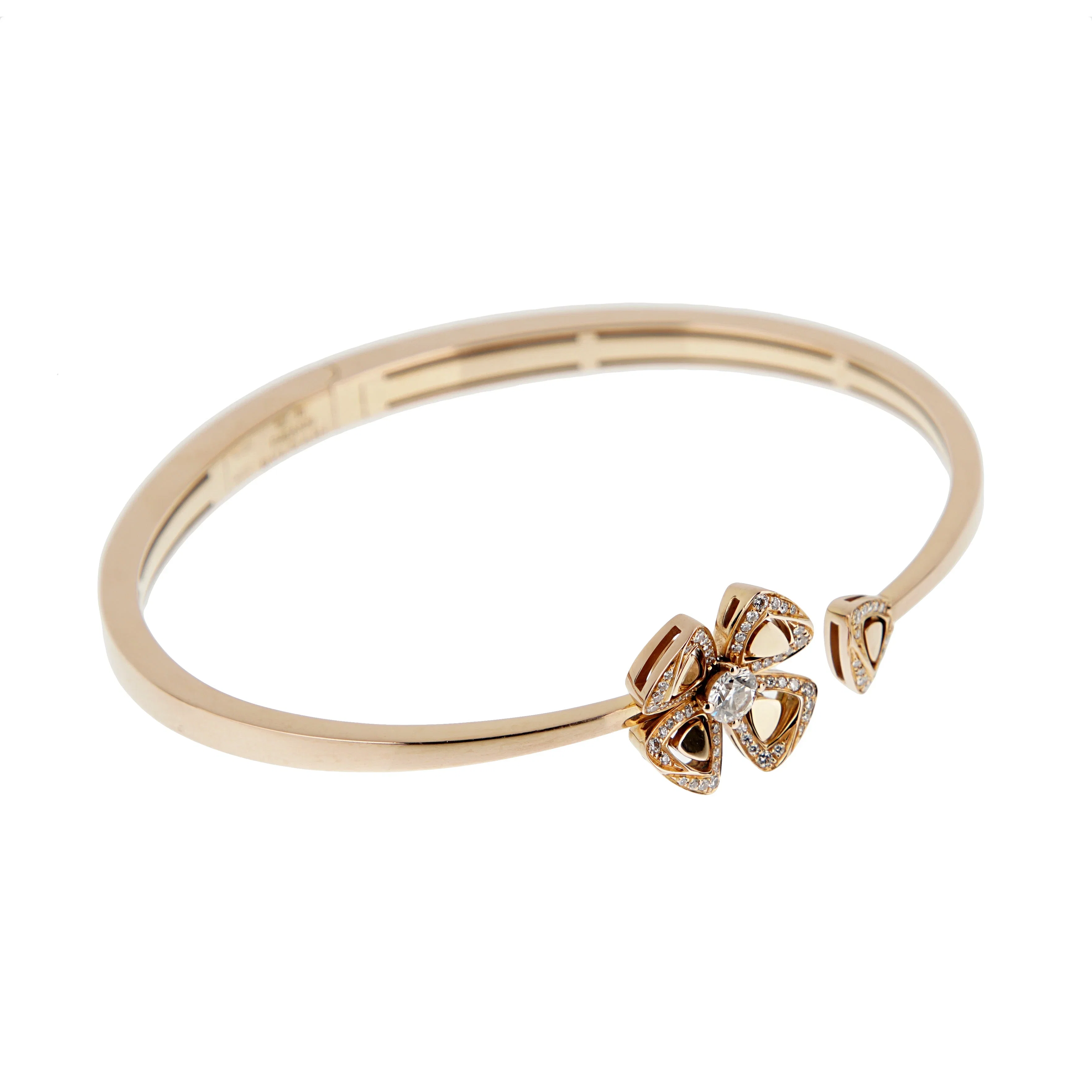 Bvlgari Fiorever Diamond 18k Rose Gold Bangle Bracelet Sz M