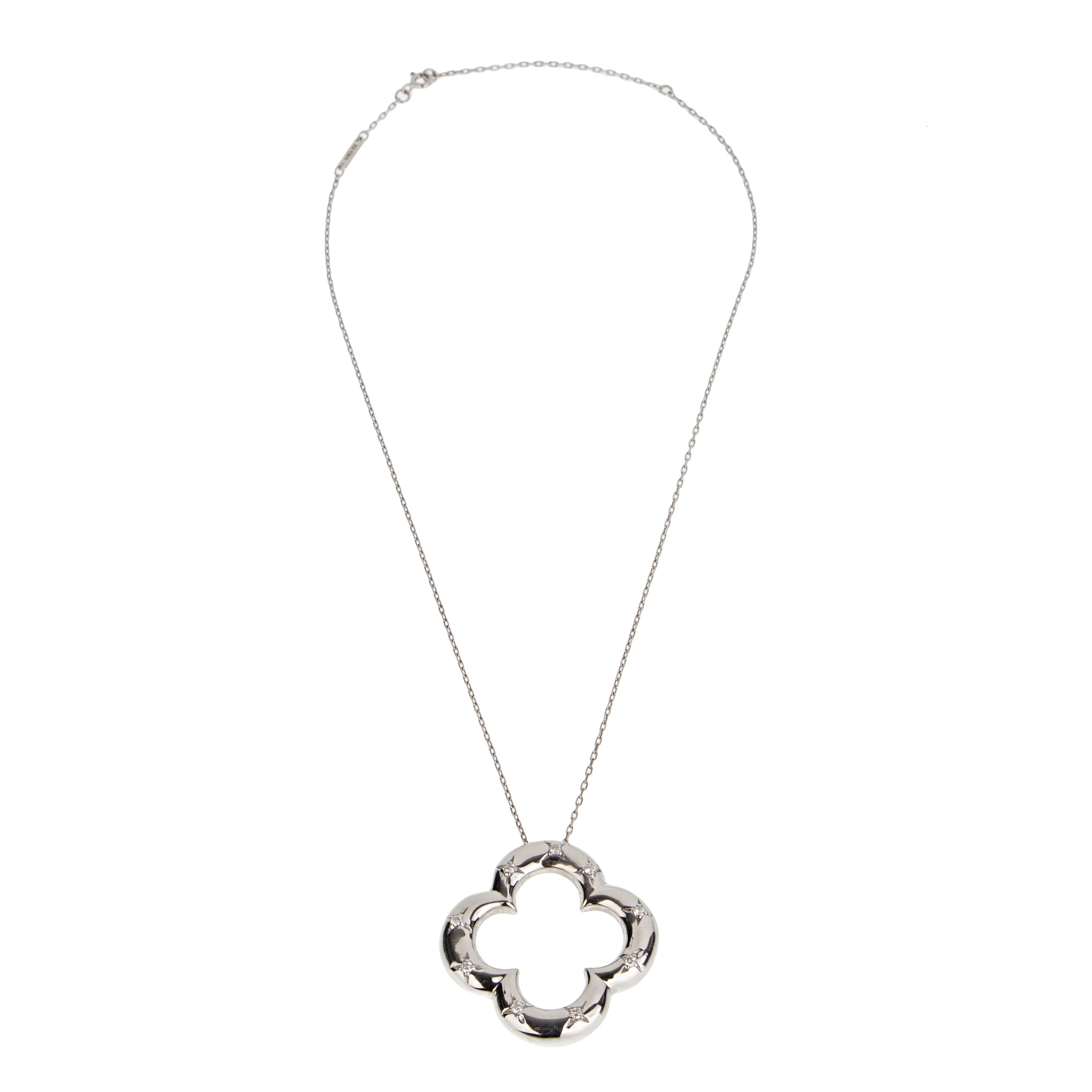 Van Cleef and Arpels Vintage Alhambra Diamond 18k White Gold Necklace
