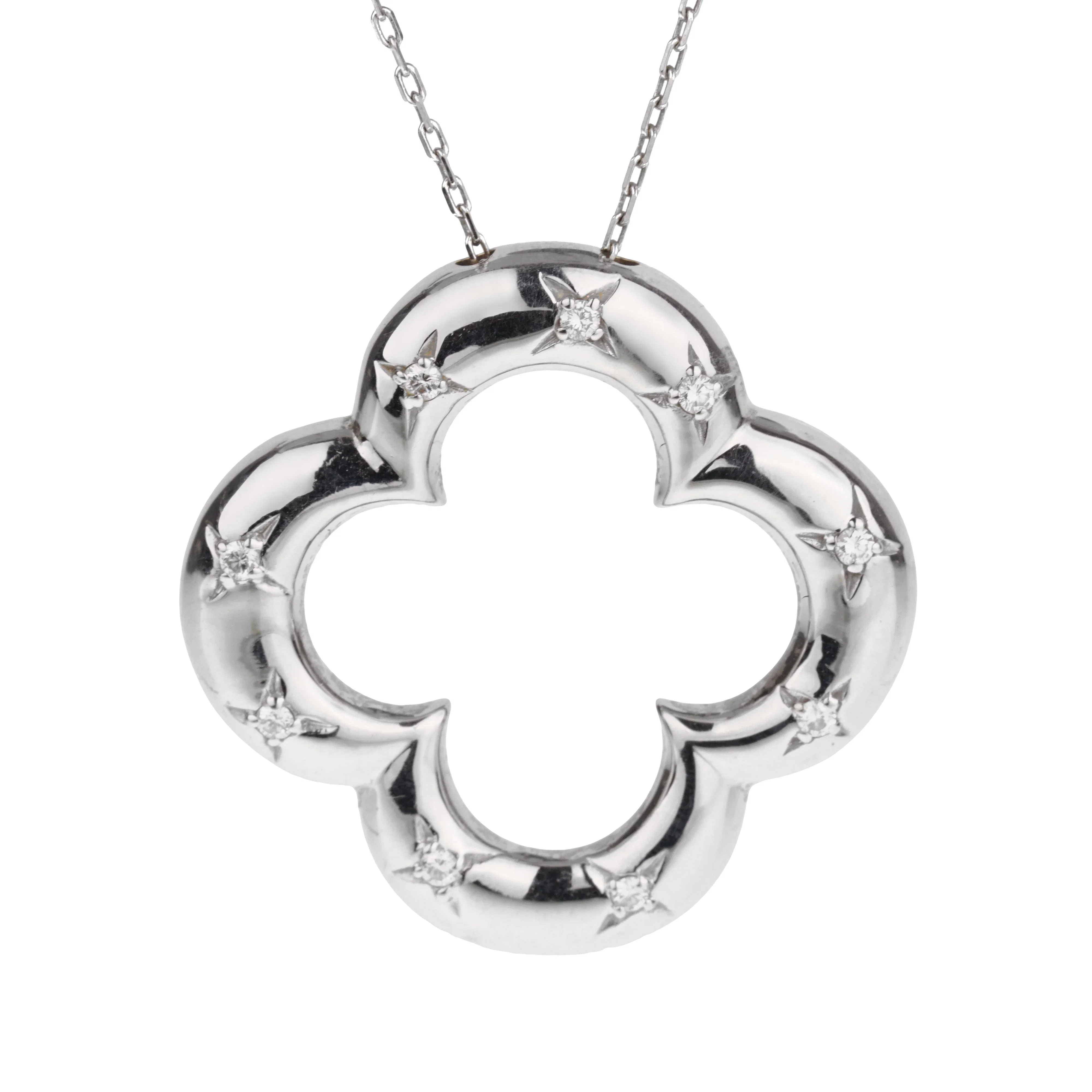 Van Cleef and Arpels Vintage Alhambra Diamond 18k White Gold Necklace