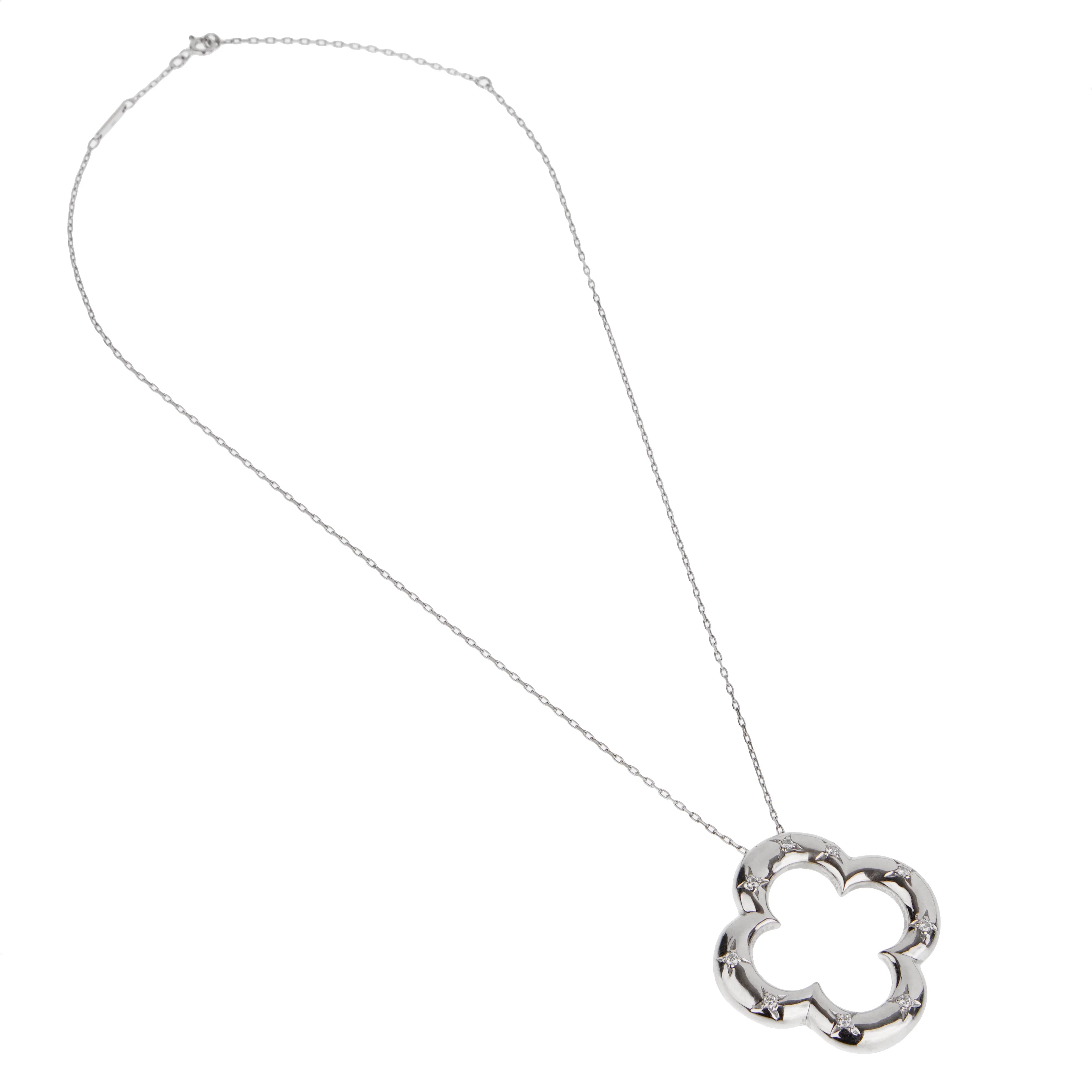 Van Cleef and Arpels Vintage Alhambra Diamond 18k White Gold Necklace