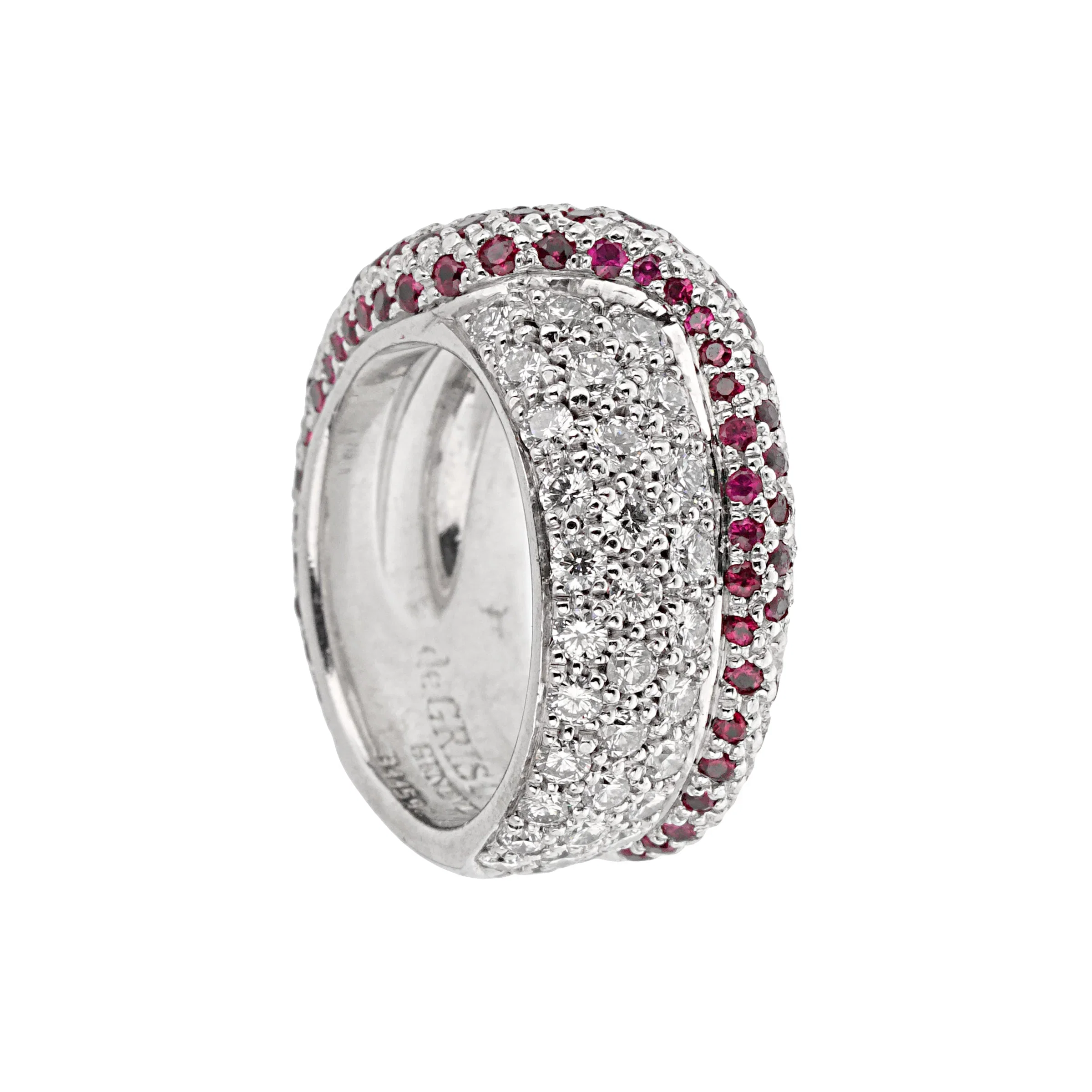 De Grisogono Ruby & Diamond 18k White Gold Cocktail Ring Sz 5 1/4