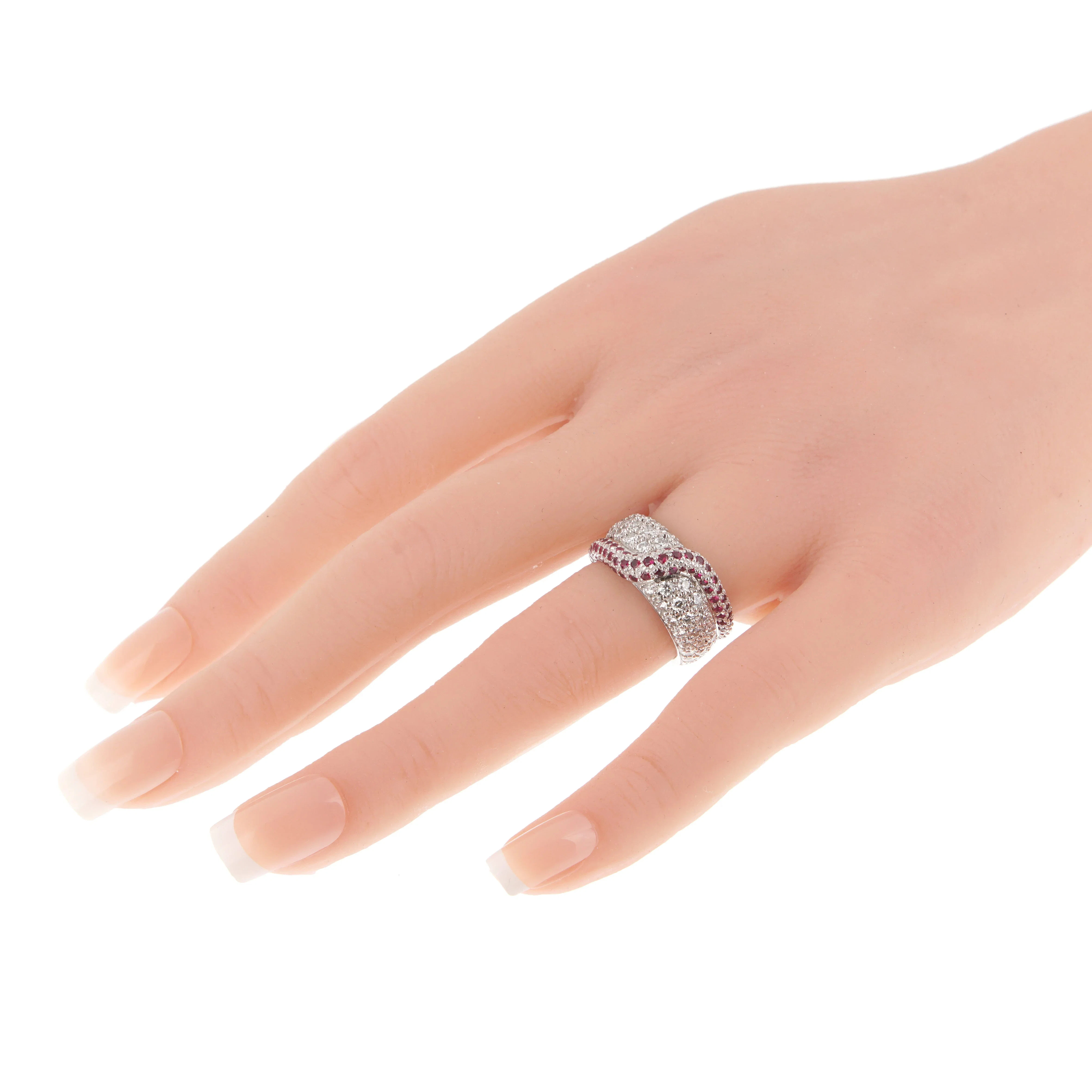 De Grisogono Ruby & Diamond 18k White Gold Cocktail Ring Sz 5 1/4