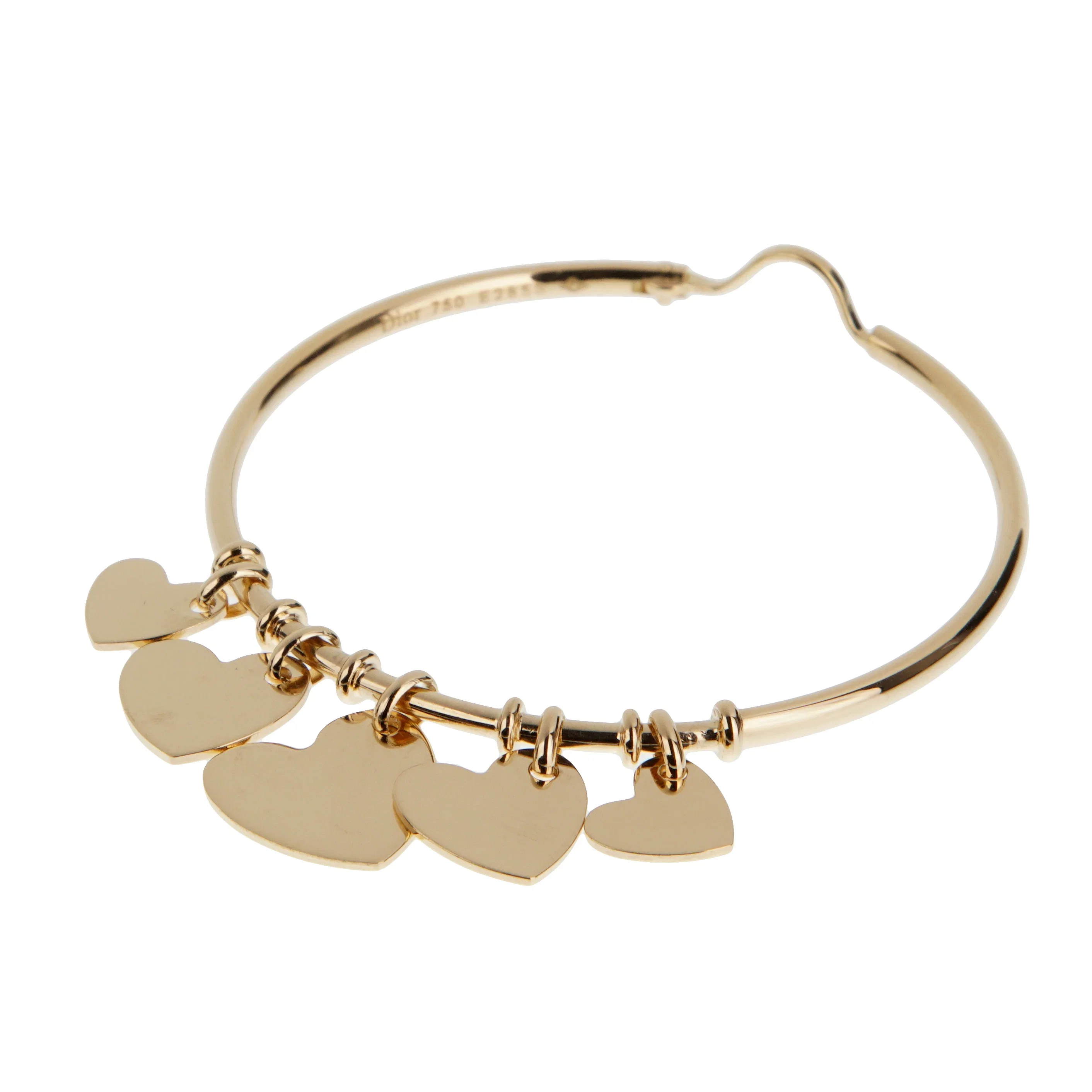 Christian Dior Dior French 18k Yellow Gold Heart Charm Hoop Earrings Circa 2000's