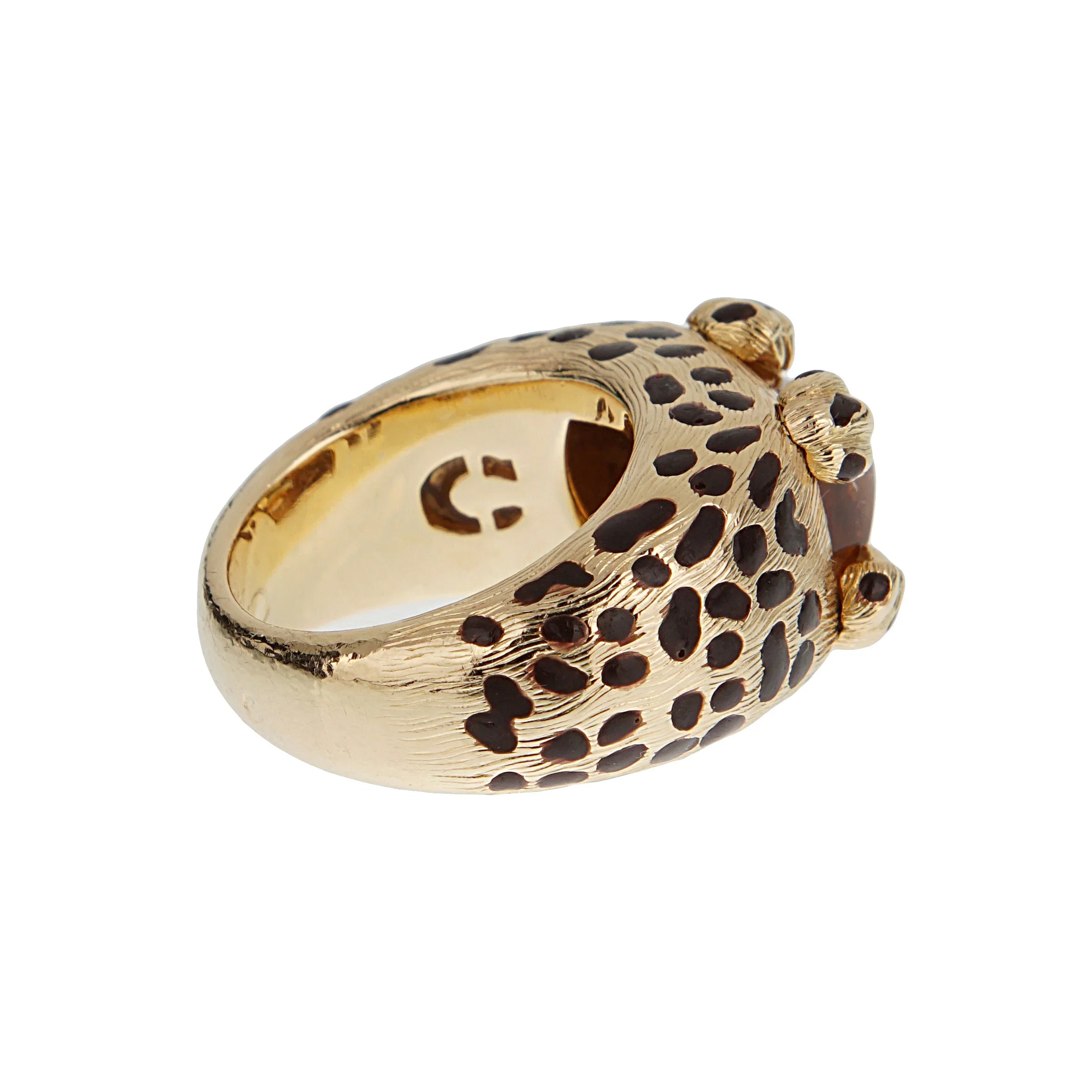 Christian Dior Dior Leopard 18k Yellow Gold Citrine Enamel Cocktail Ring Sz 5 1/4