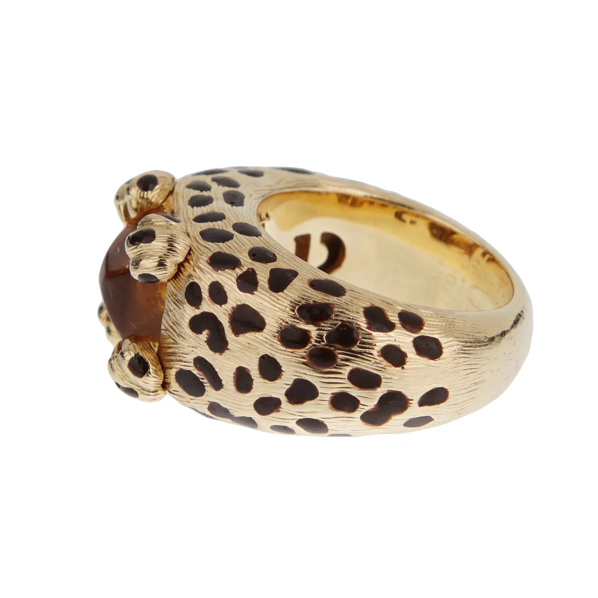 Christian Dior Dior Leopard 18k Yellow Gold Citrine Enamel Cocktail Ring Sz 5 1/4