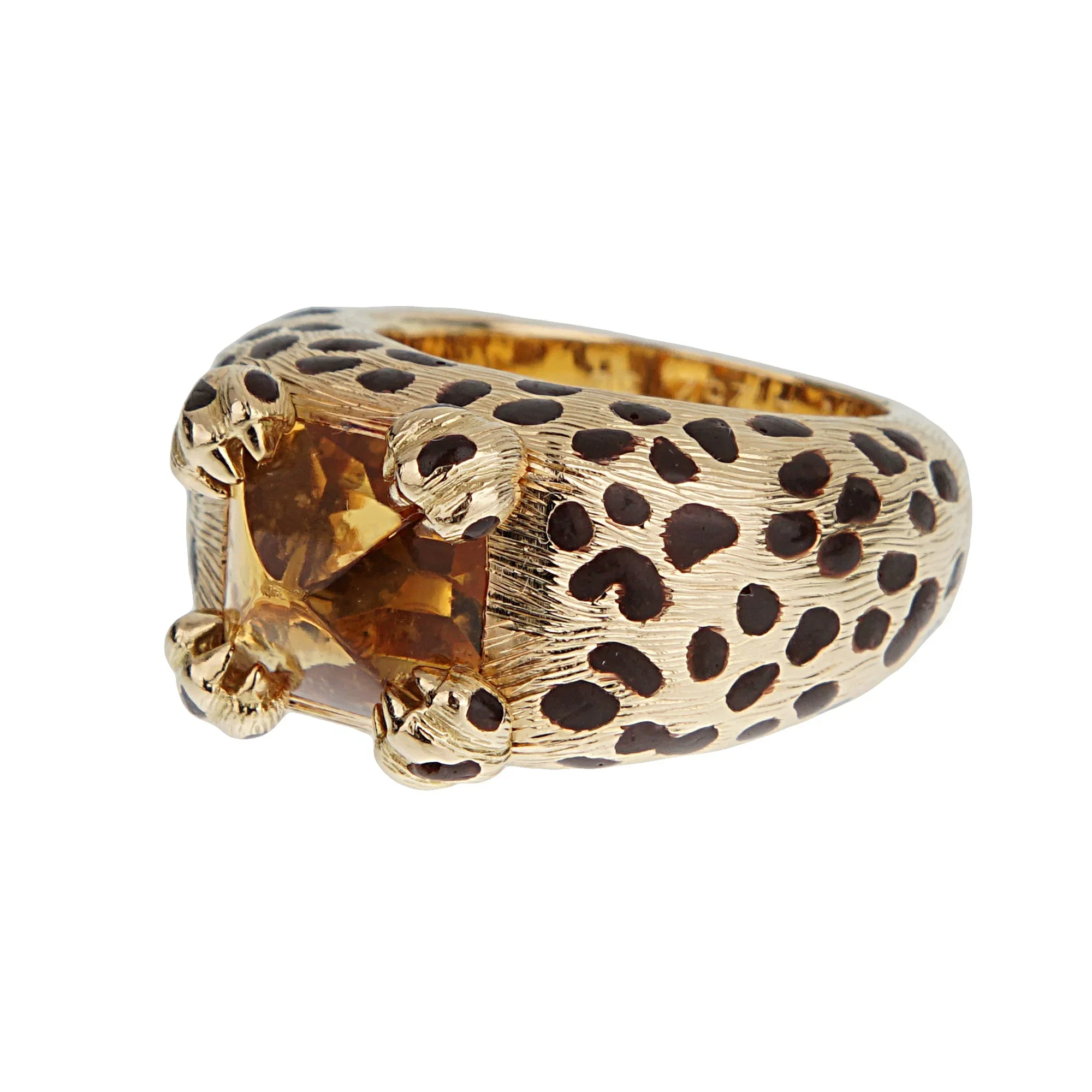 Christian Dior Dior Leopard 18k Yellow Gold Citrine Enamel Cocktail Ring Sz 5 1/4