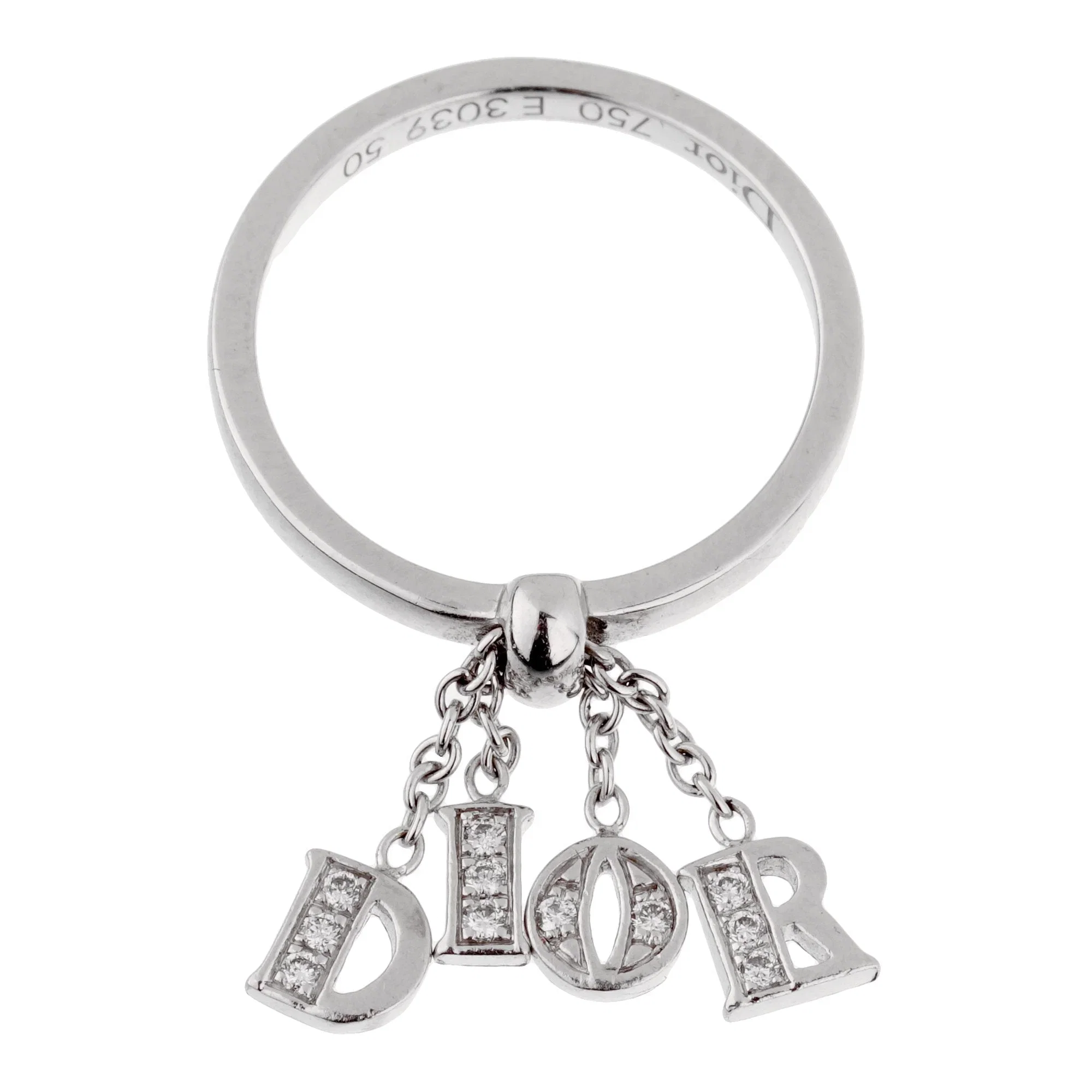 Christian Dior Dior 18k White Gold Diamond Dangling Ring Sz 5