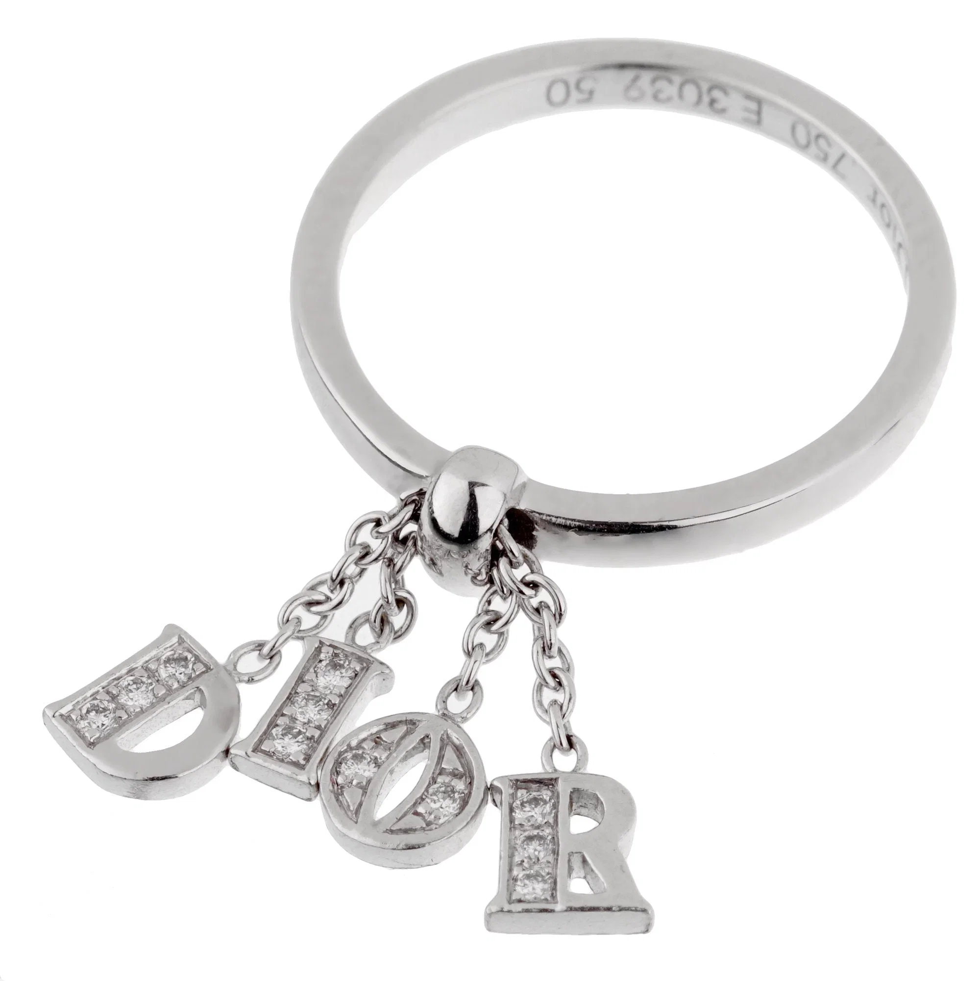 Christian Dior Dior 18k White Gold Diamond Dangling Ring Sz 5