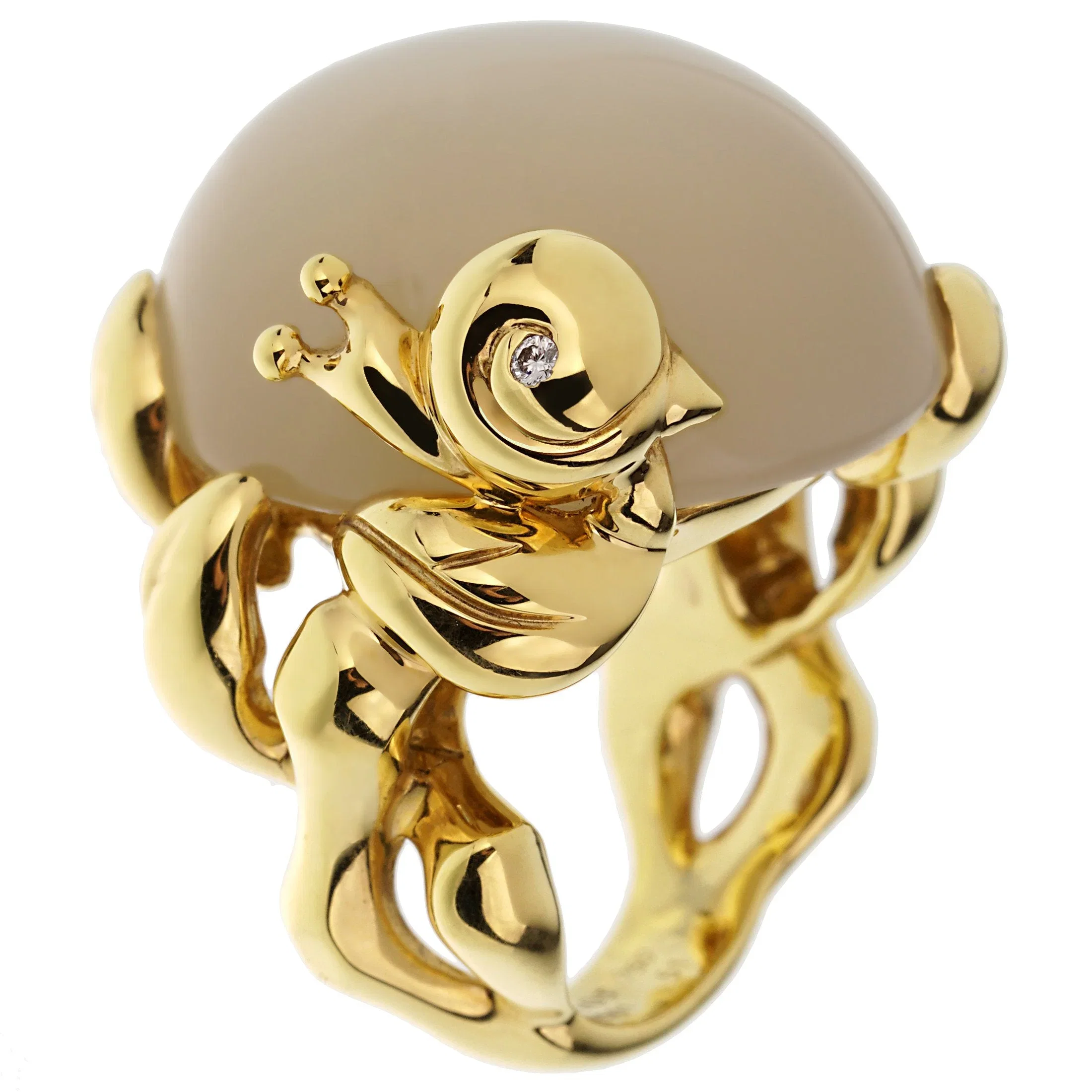 Christian Dior Dior 40ct Moonstone Diamond 18k Yellow Gold Cocktail Ring Sz 4 3/4
