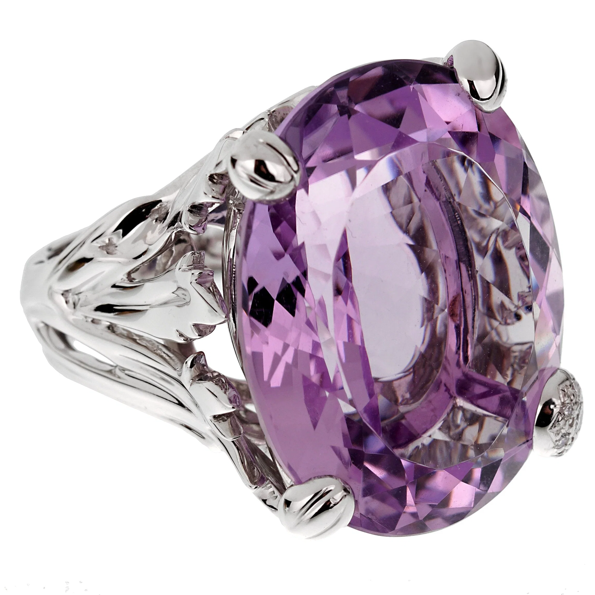 Christian Dior Dior 44.5ct Amethyst Diamond Cocktail 18k White Gold Ring Sz 8