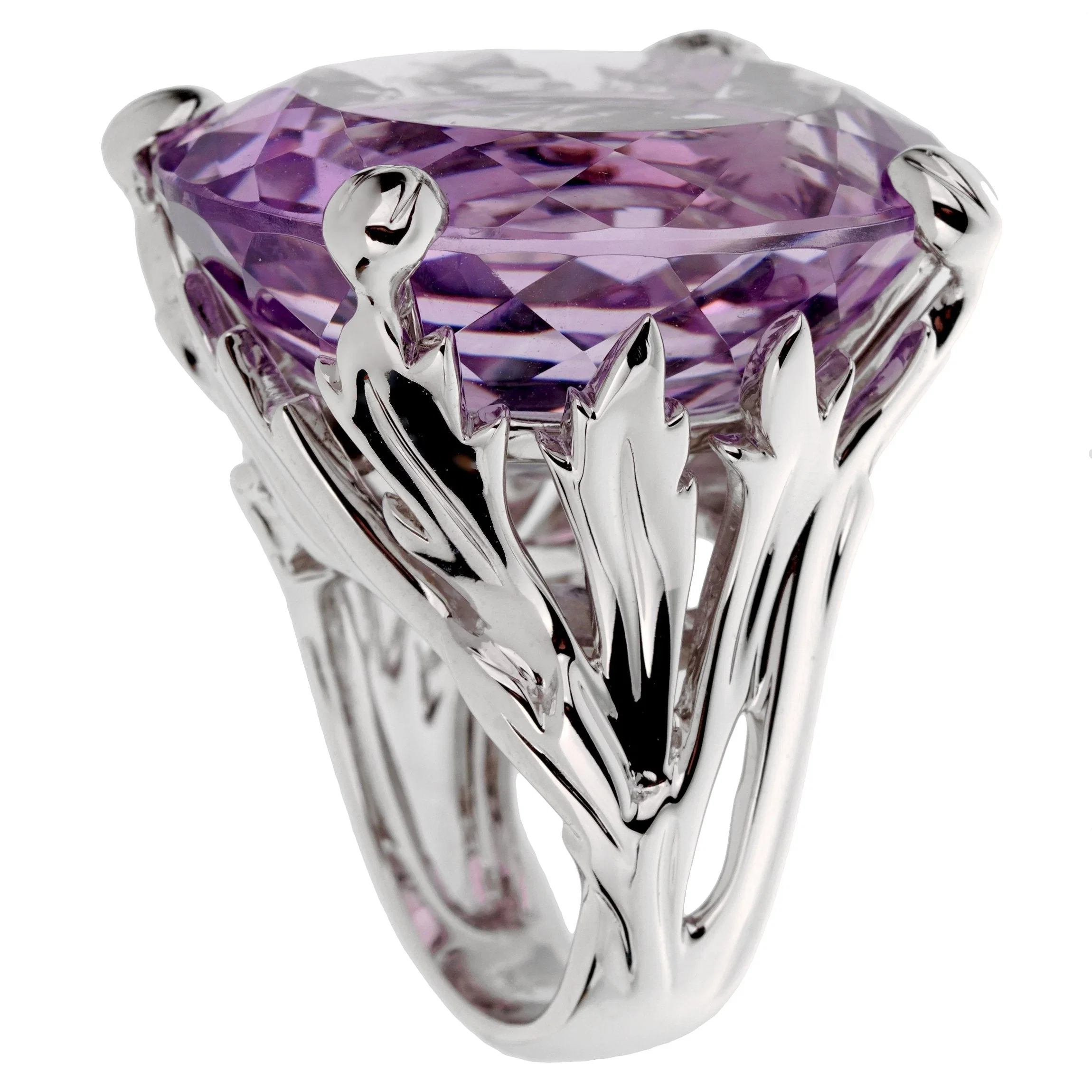Christian Dior Dior 44.5ct Amethyst Diamond Cocktail 18k White Gold Ring Sz 8