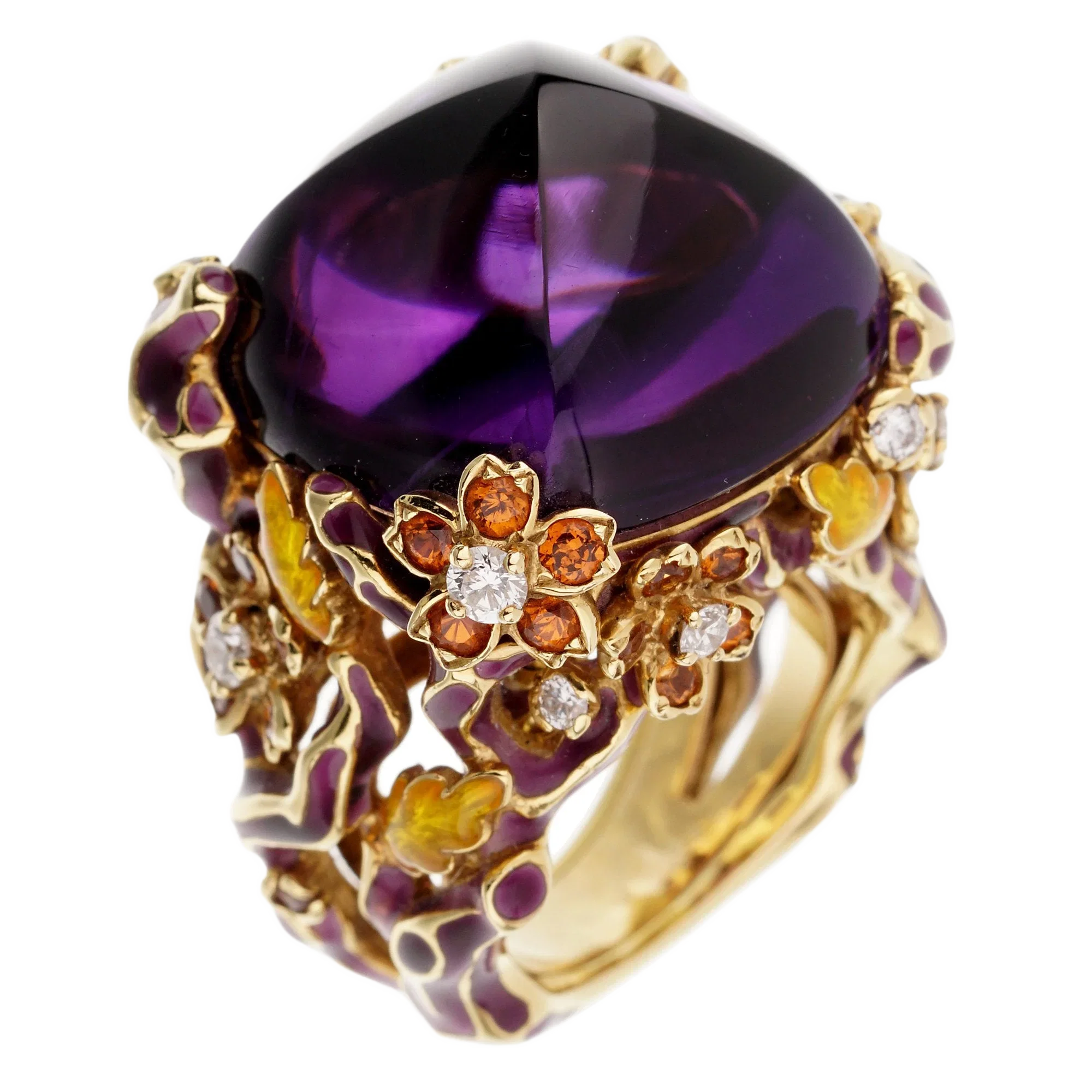 Christian Dior Dior Diorella Amethyst 18k Yellow Gold Diamond Cocktail Ring Sz 6 1/4