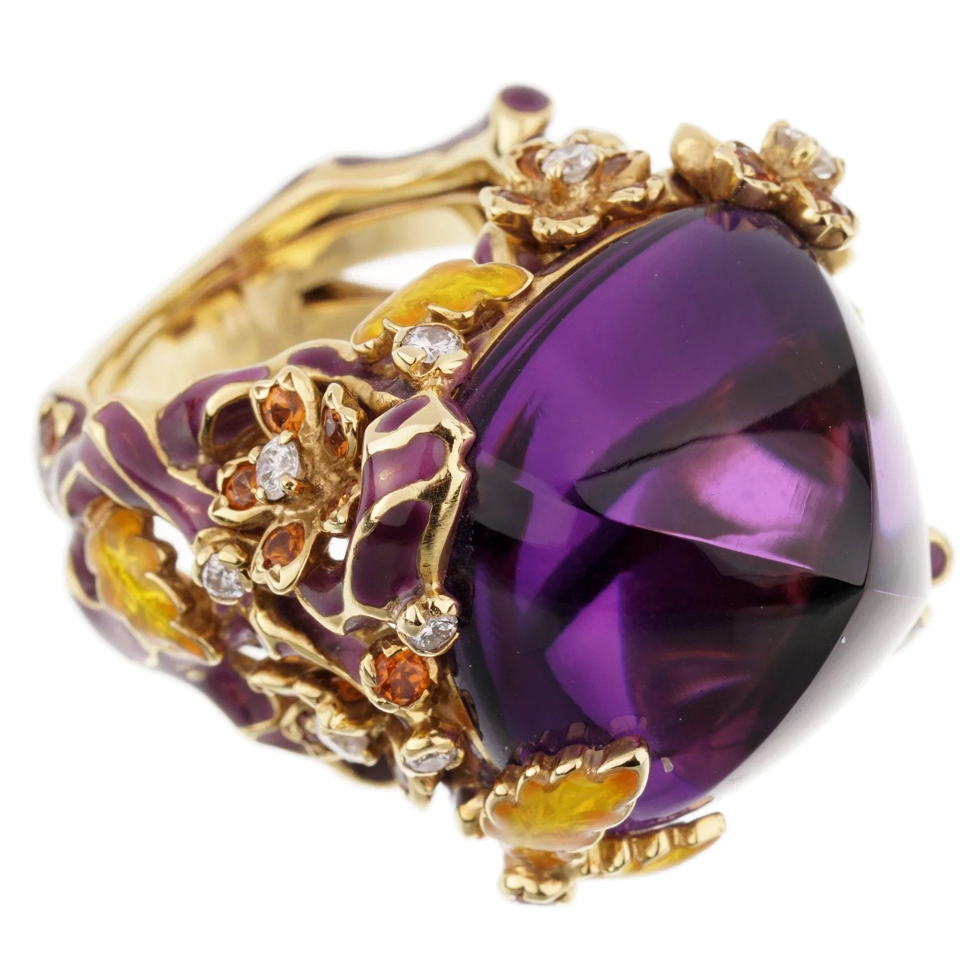 Christian Dior Dior Diorella Amethyst 18k Yellow Gold Diamond Cocktail Ring Sz 6 1/4