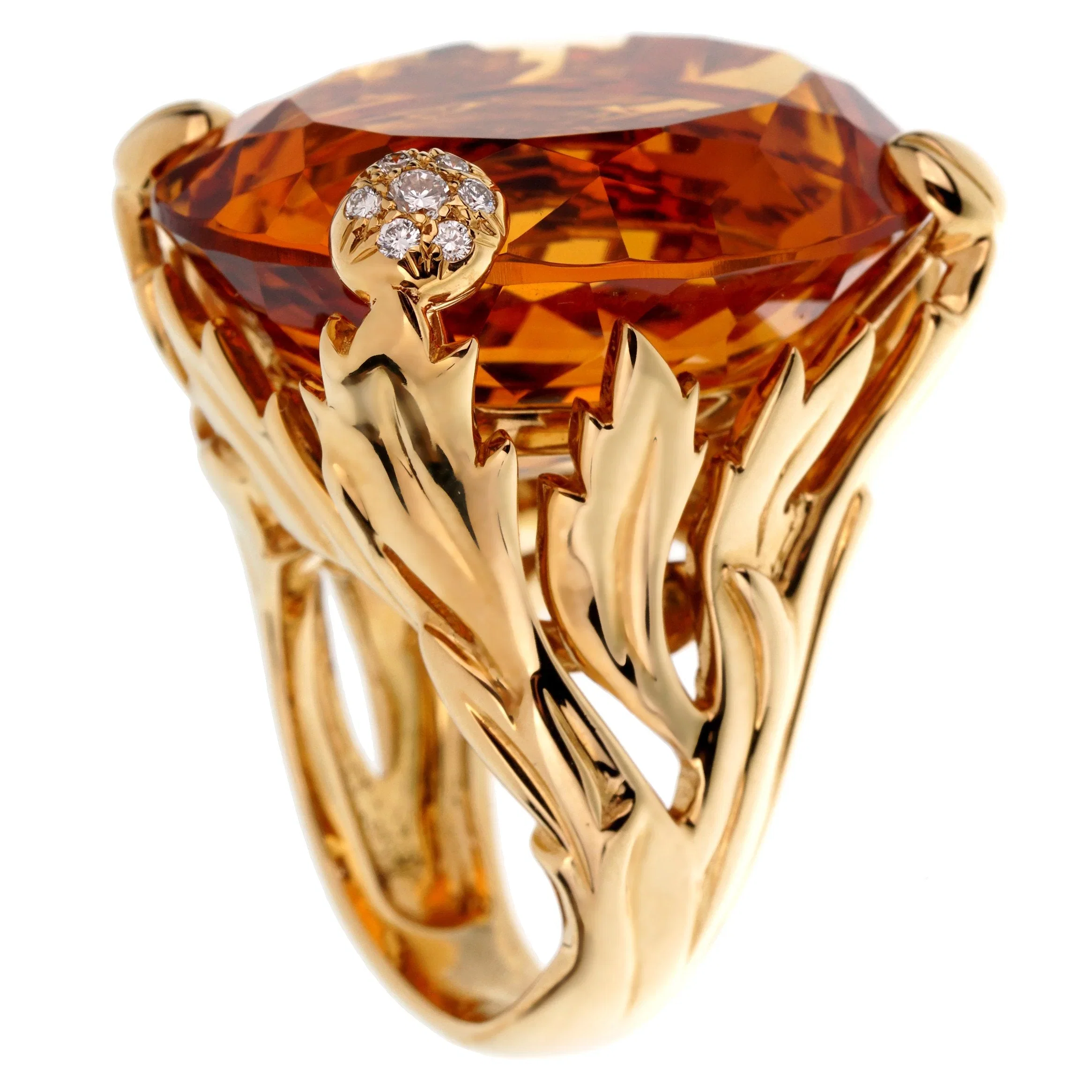 Christian Dior Dior 44.5ct Citrine Diamond Cocktail 18k Yellow Gold Ring Sz 6 1/2