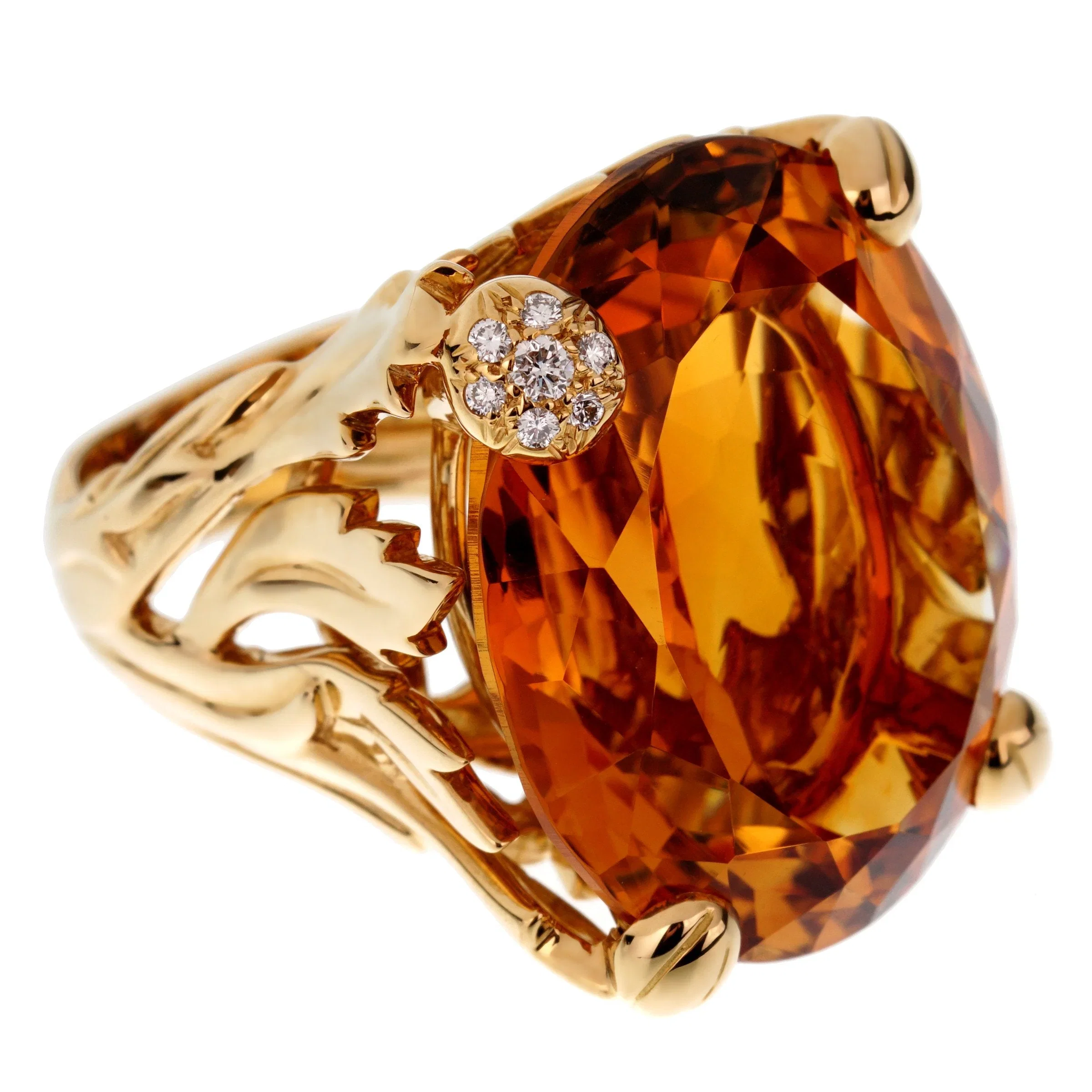 Christian Dior Dior 44.5ct Citrine Diamond Cocktail 18k Yellow Gold Ring Sz 6 1/2