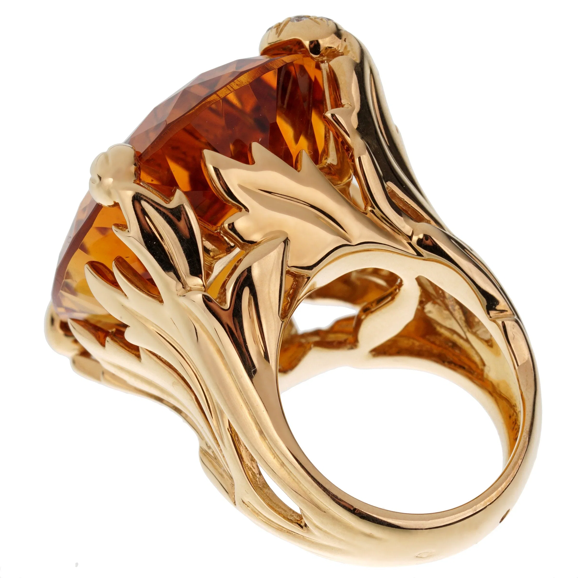 Christian Dior Dior 44.5ct Citrine Diamond Cocktail 18k Yellow Gold Ring Sz 6 1/2