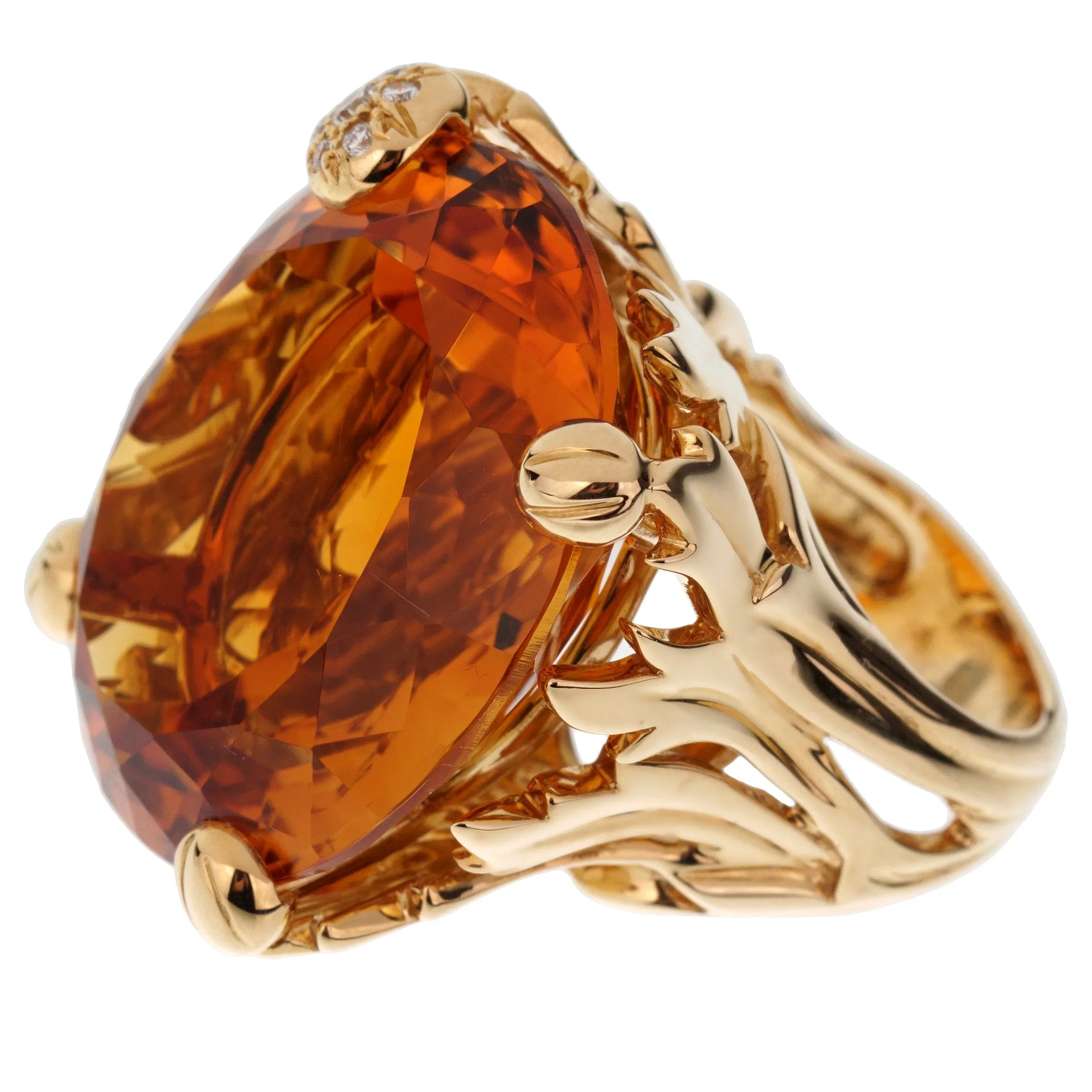 Christian Dior Dior 44.5ct Citrine Diamond Cocktail 18k Yellow Gold Ring Sz 6 1/2