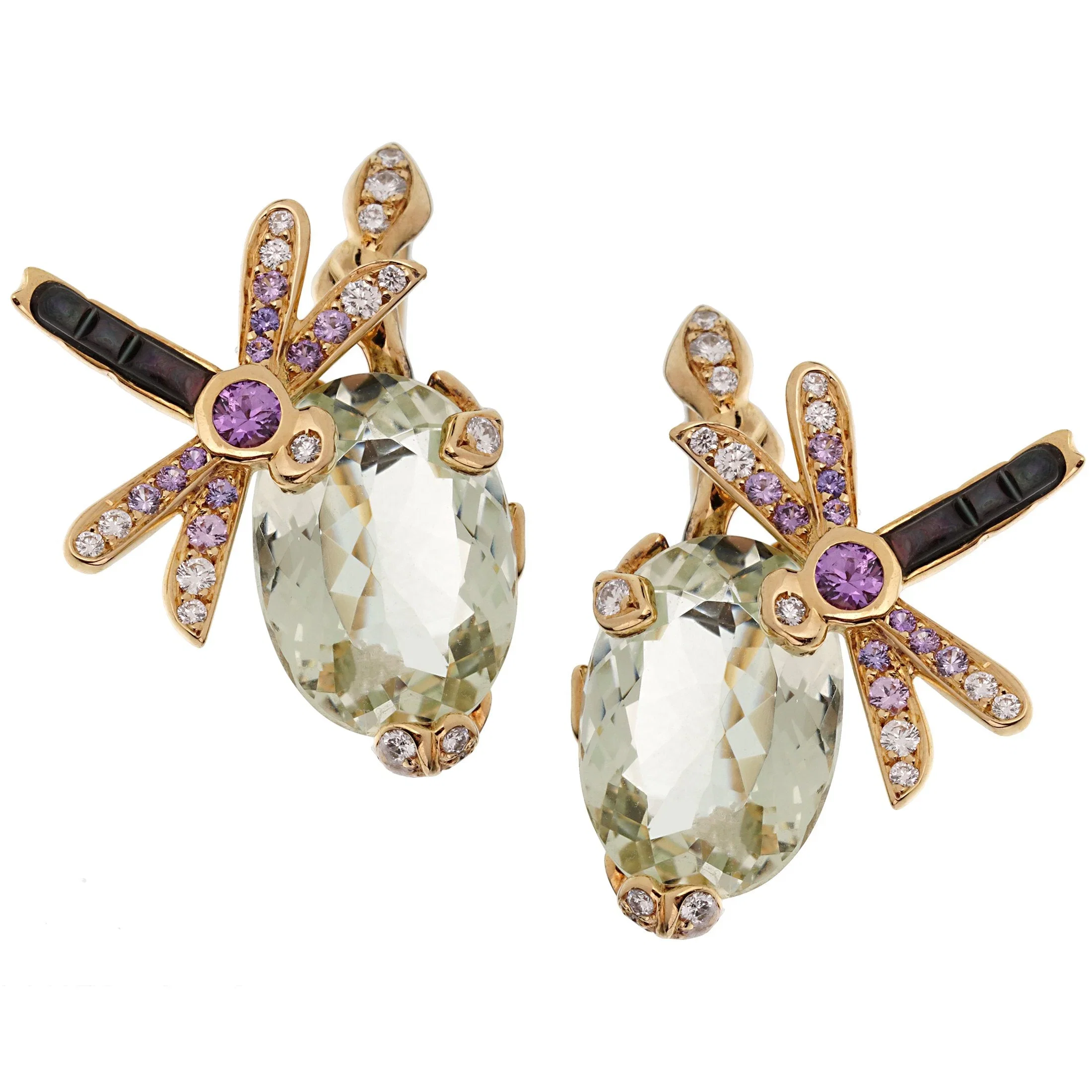 Christian Dior Dior Dragonfly Green Beryl Diamond Sapphire 18k Yellow Gold Earrings