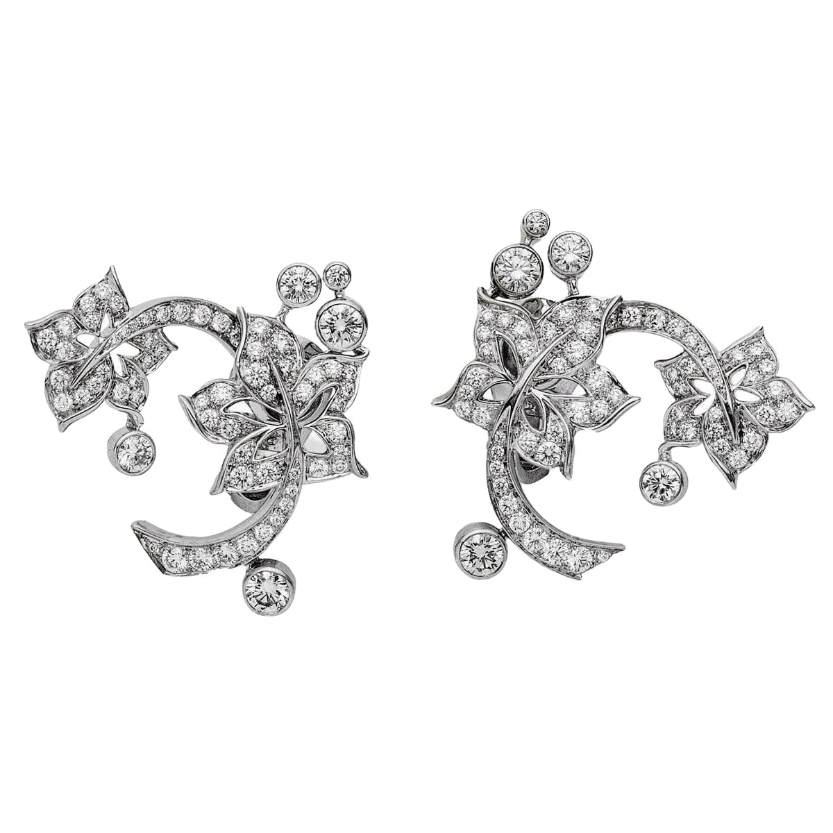 Van Cleef & Arpels Diamond Floral 18k White Gold Earrings